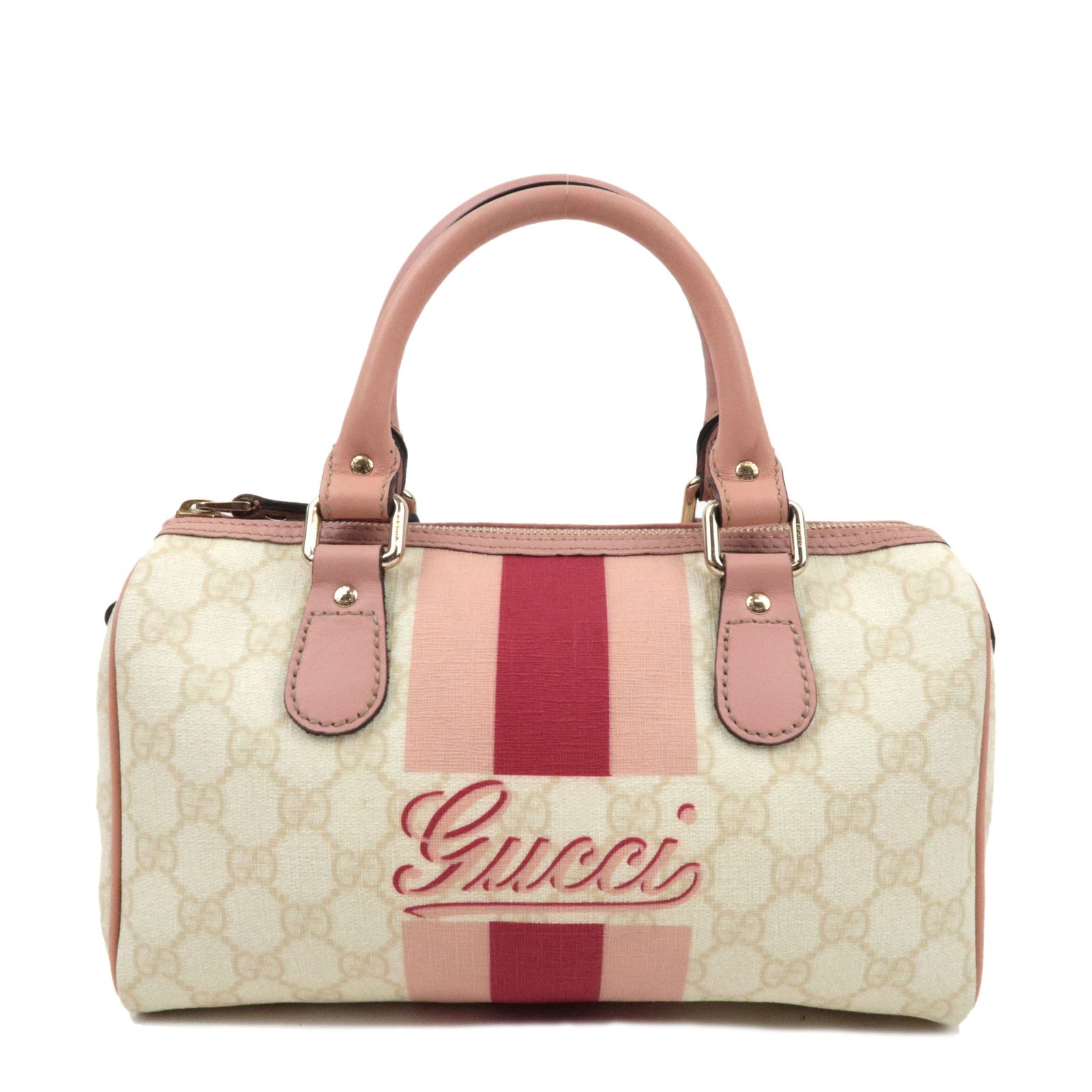 GUCCI Joyline Mini Boston Handbag GG Supreme Leather Ivory Pink 190257 *Dust bag75154