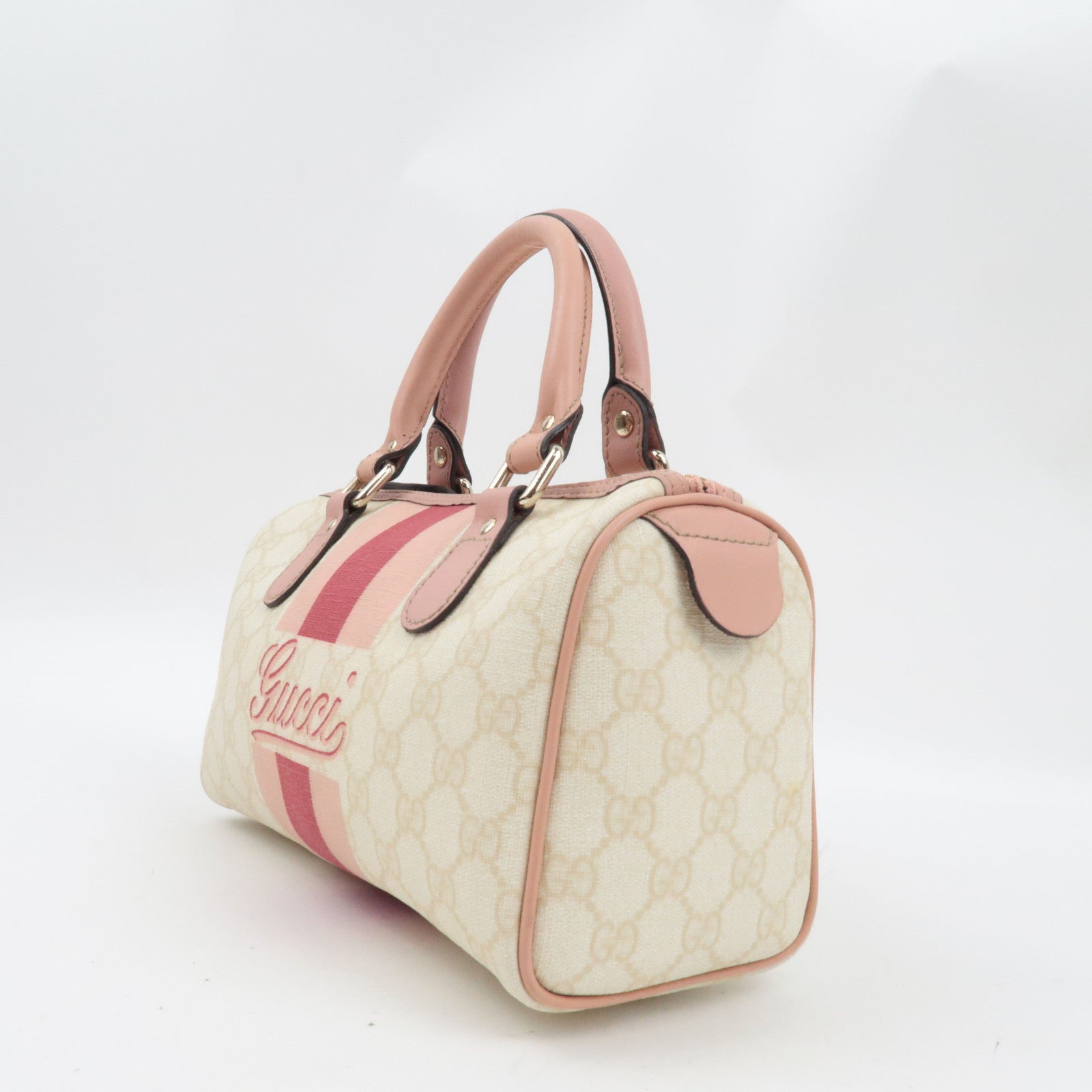 GUCCI Joyline Mini Boston Handtas GG Supreme Leer Ivoor Roze 190257 *Stofzak