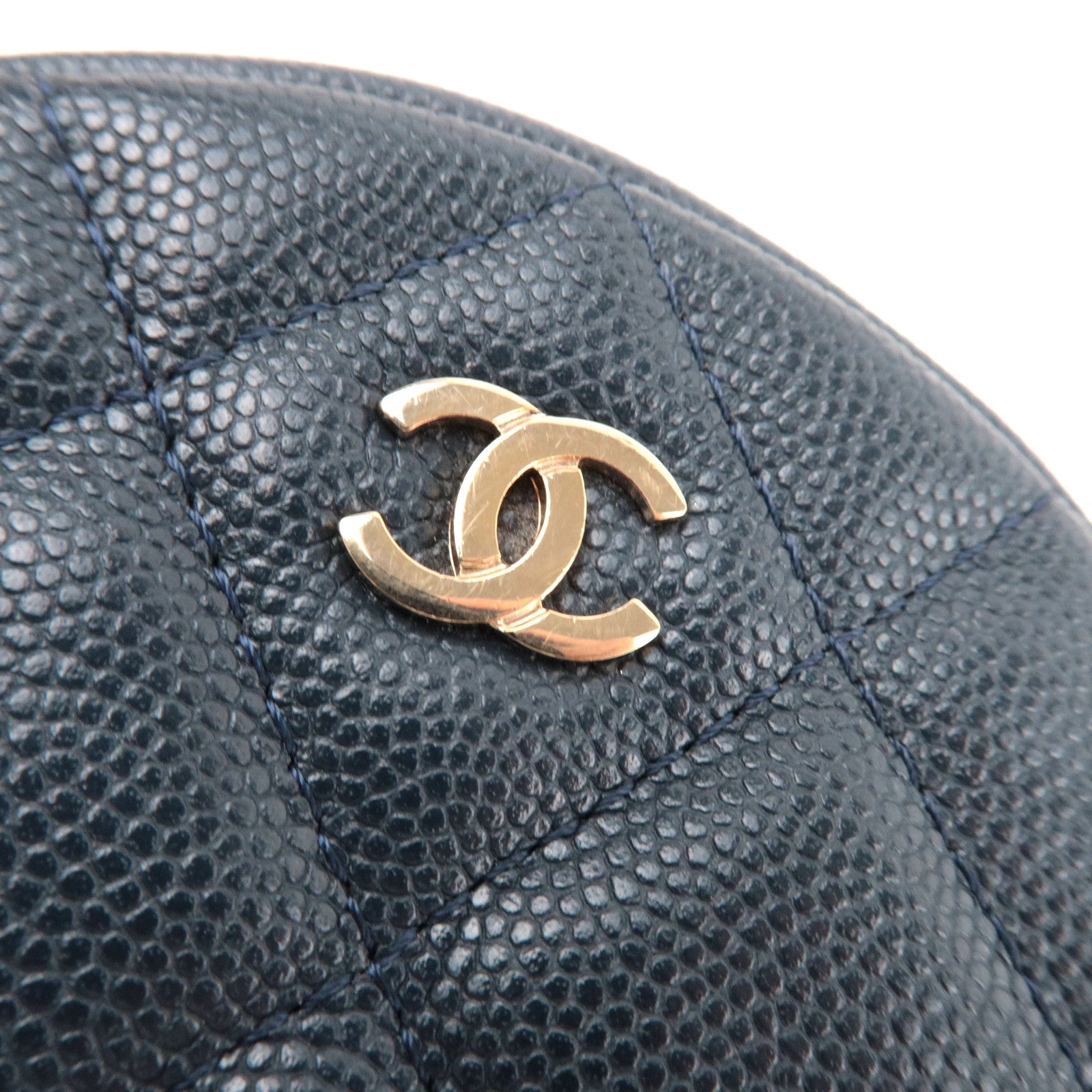 CHANEL Round Chain Shoulder Bag Caviar Skin Navy 26530997