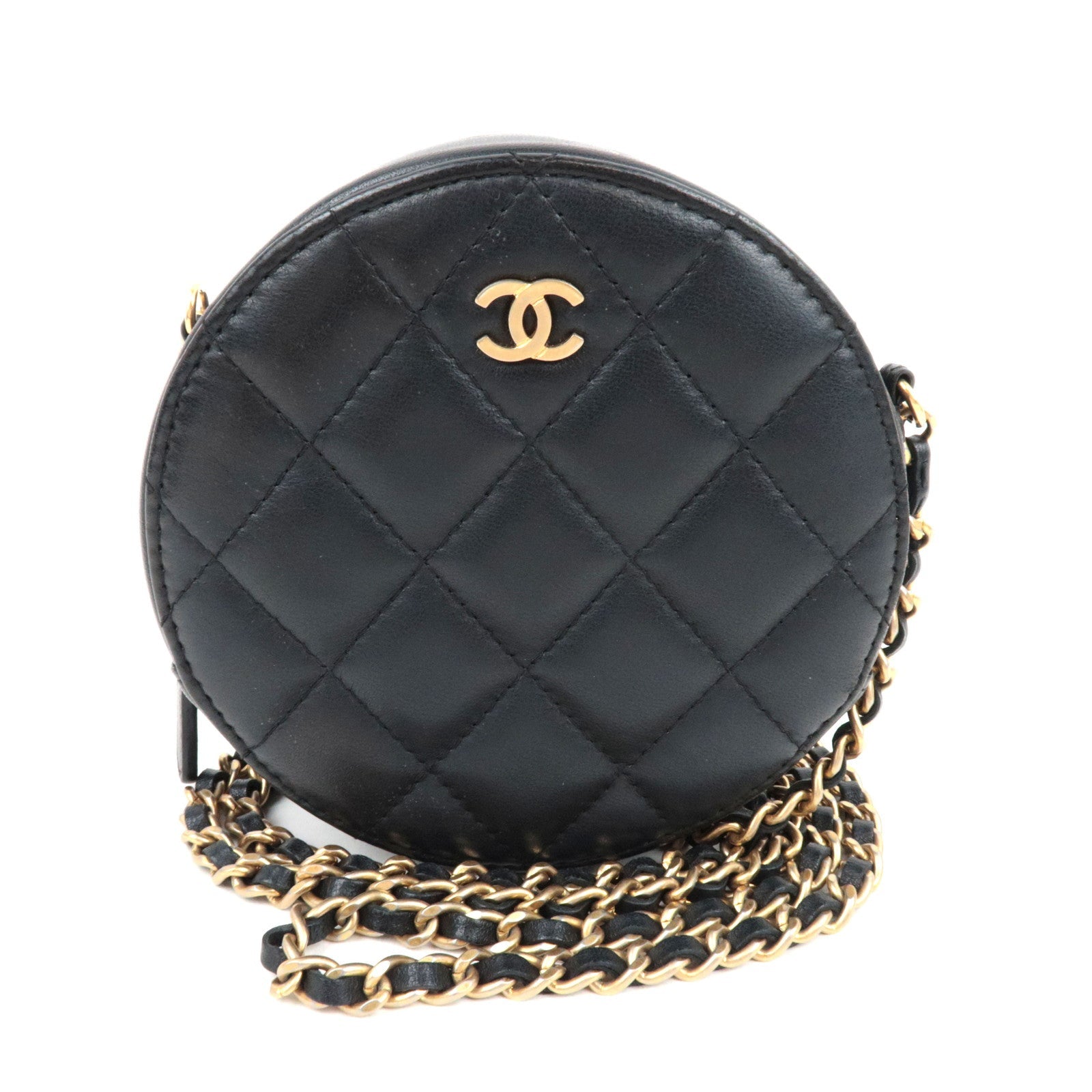 CHANEL Matelasse Round Chain Shoulder Bag Lambskin Black 27836776 *Guarantee card75360