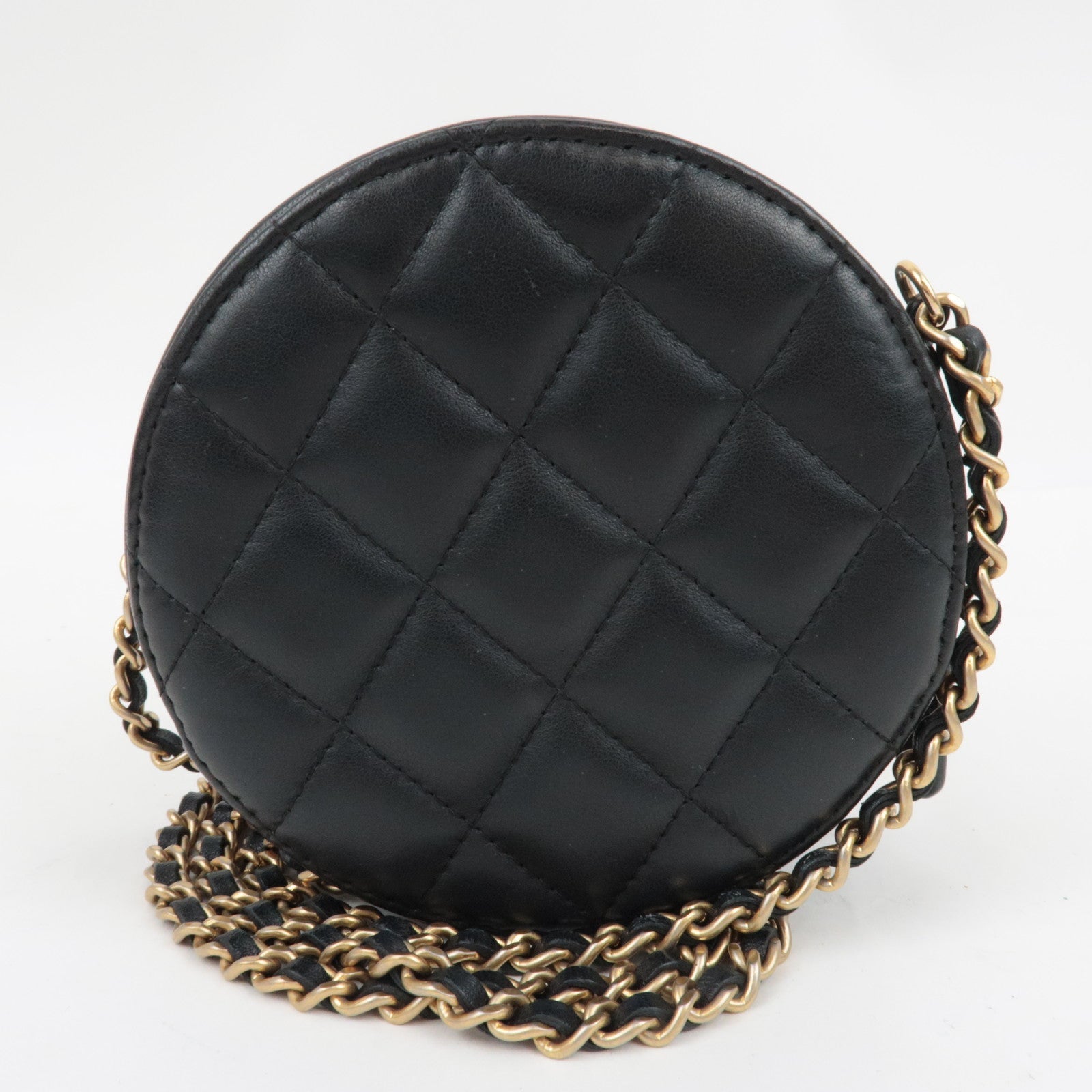 CHANEL Matelasse Round Chain Shoulder Bag Lambskin Black 27836776 *G card
