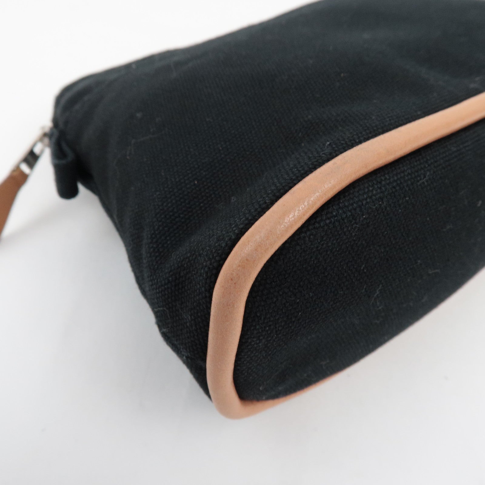 HERMES Bolide Pouch Mini 20 Cosmetic Pouch Canvas Leather Black