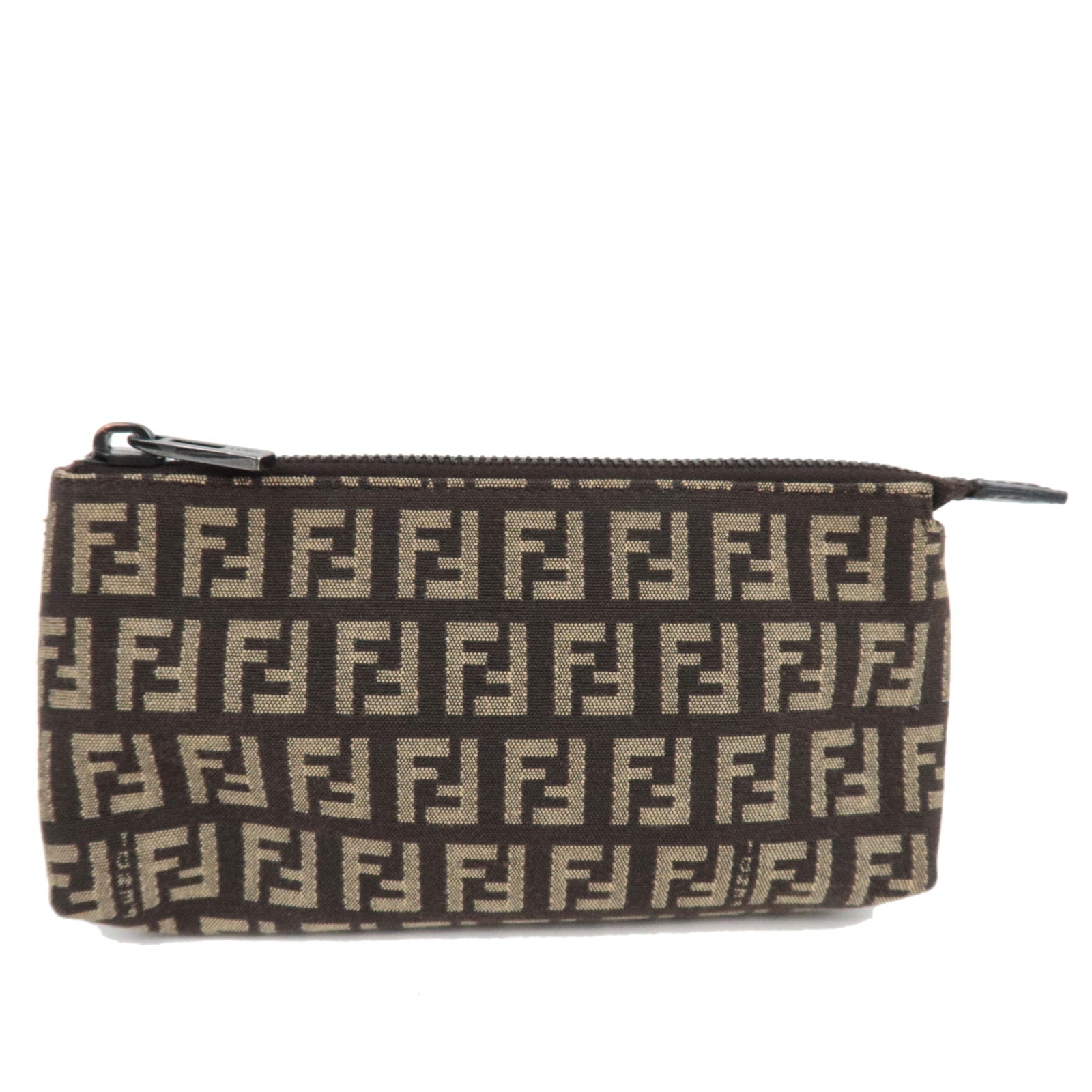FENDI Zucchino Mini Pouch Canvas Leather Beige Brown 7N003775383