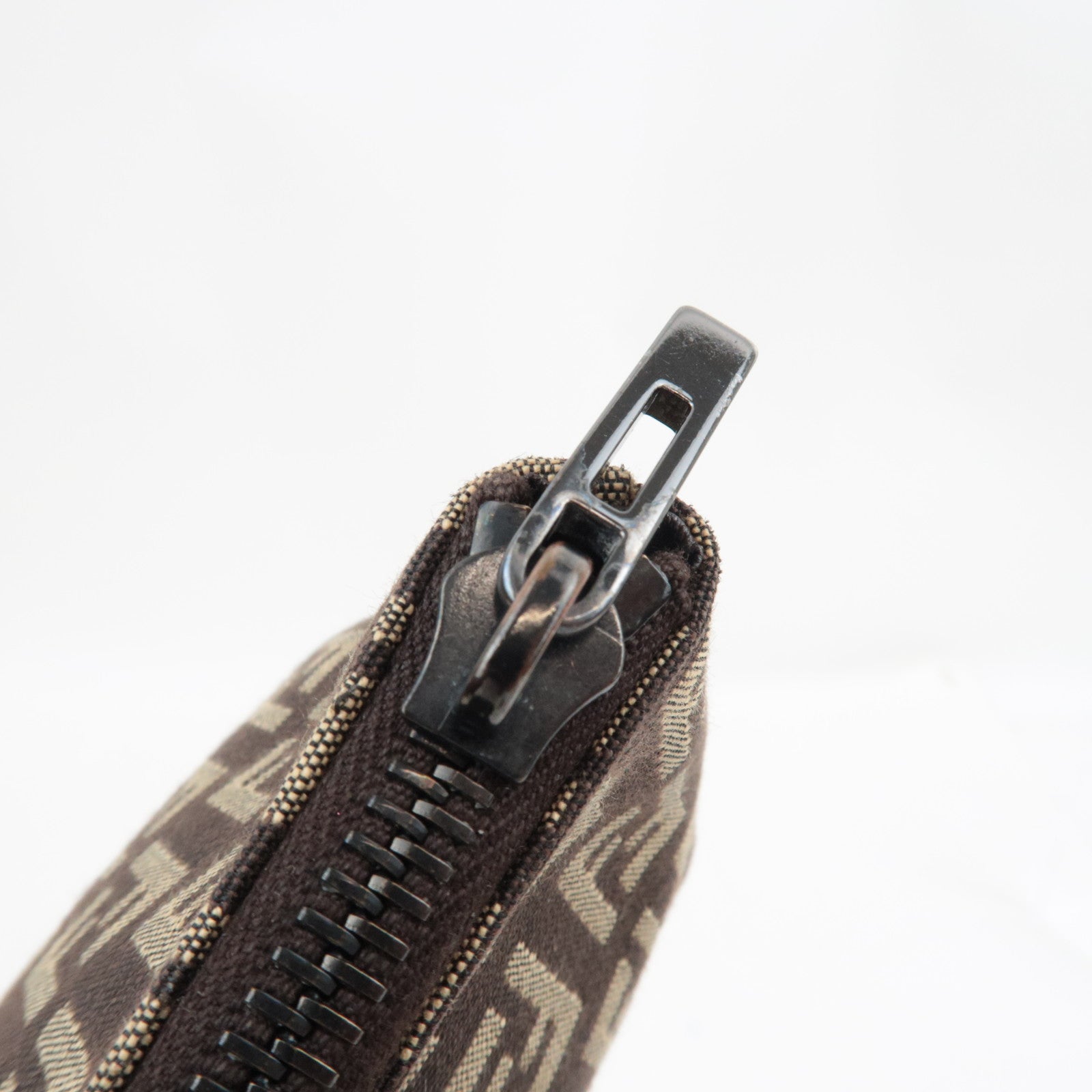 FENDI Zucchino Mini Pouch Canvas Leather Beige Brown 7N0037