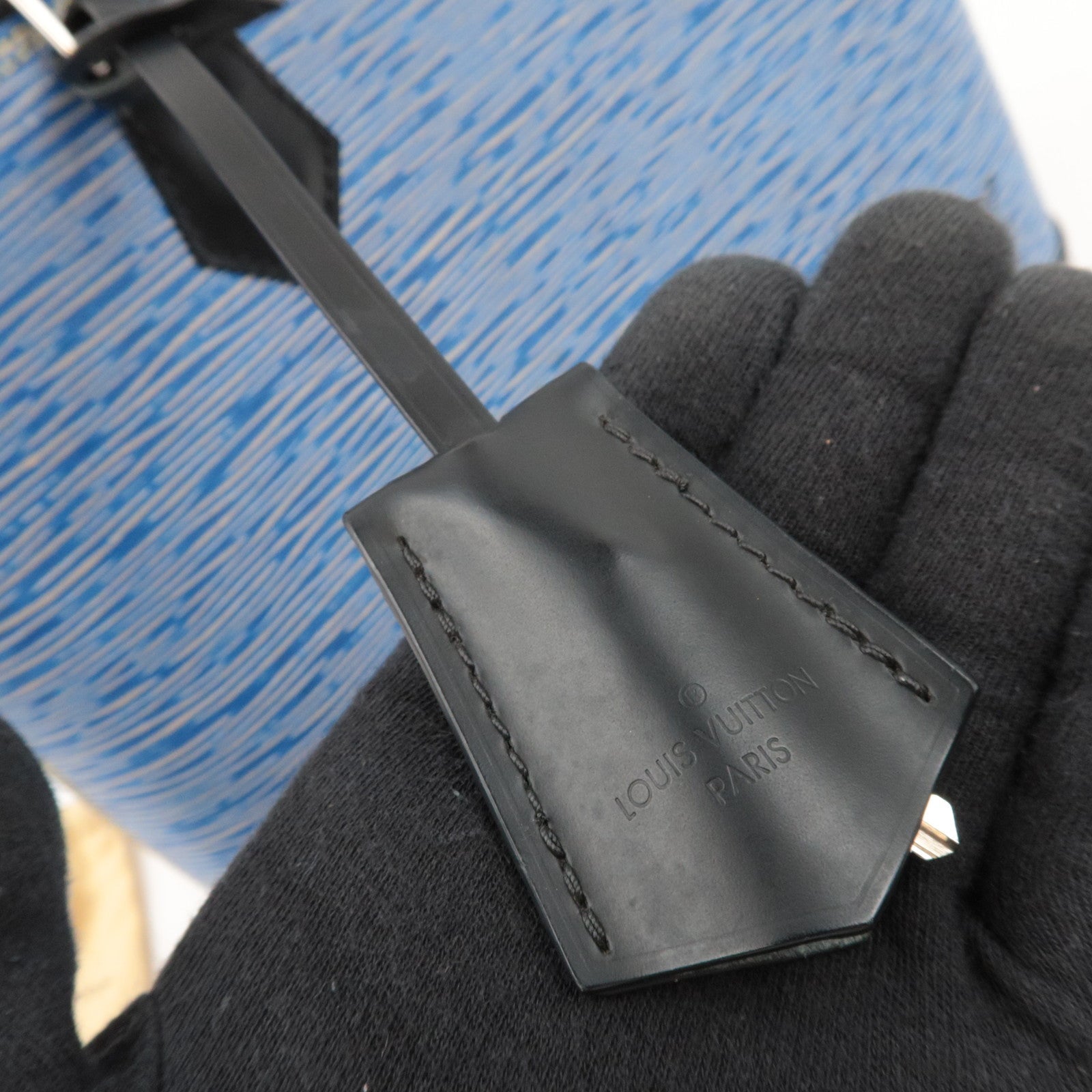 Louis Vuitton Epi Denim Alma PM Handbag Denim Blue M51052 SD0146 Key Lock, Clochette