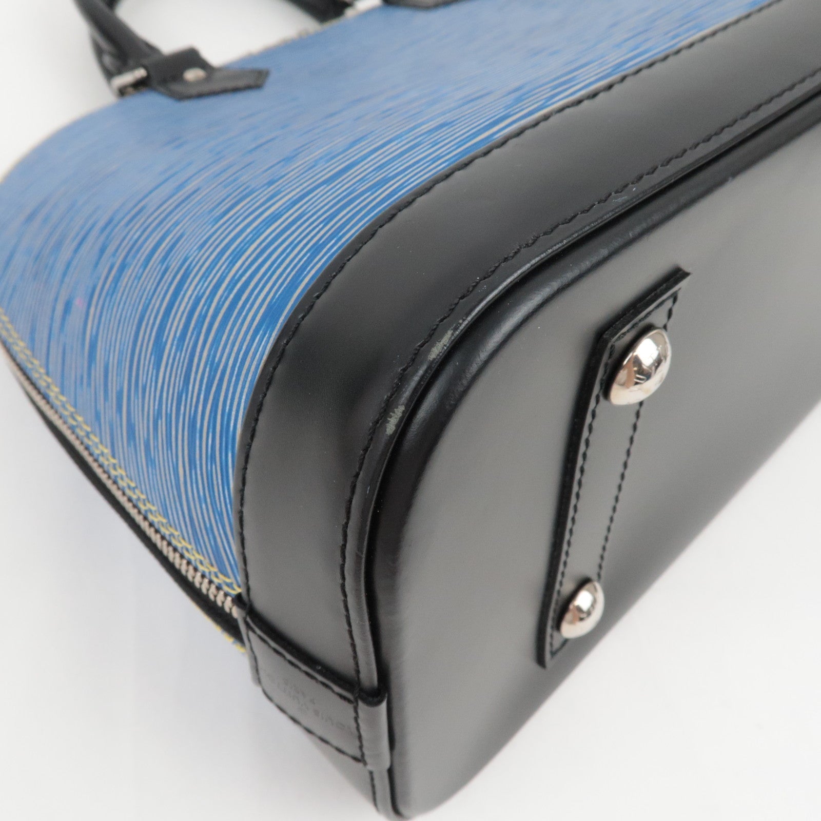 Louis Vuitton Epi Denim Alma PM Handbag Denim Blue M51052 SD0146 Key Lock, Clochette