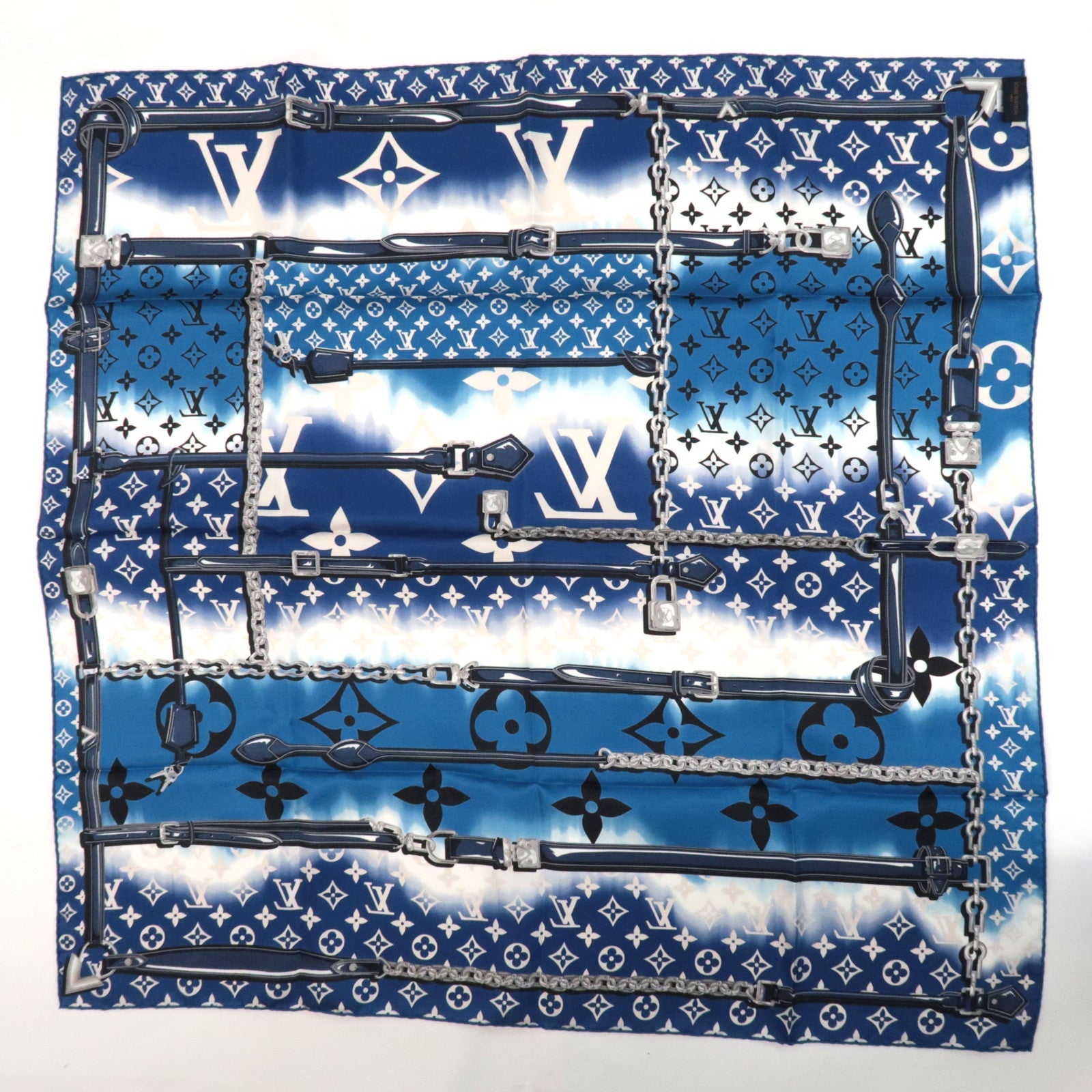 Louis Vuitton LV Escale Carre Confidential Scarf 100% Silk Blue M76131 IS0199 *Box