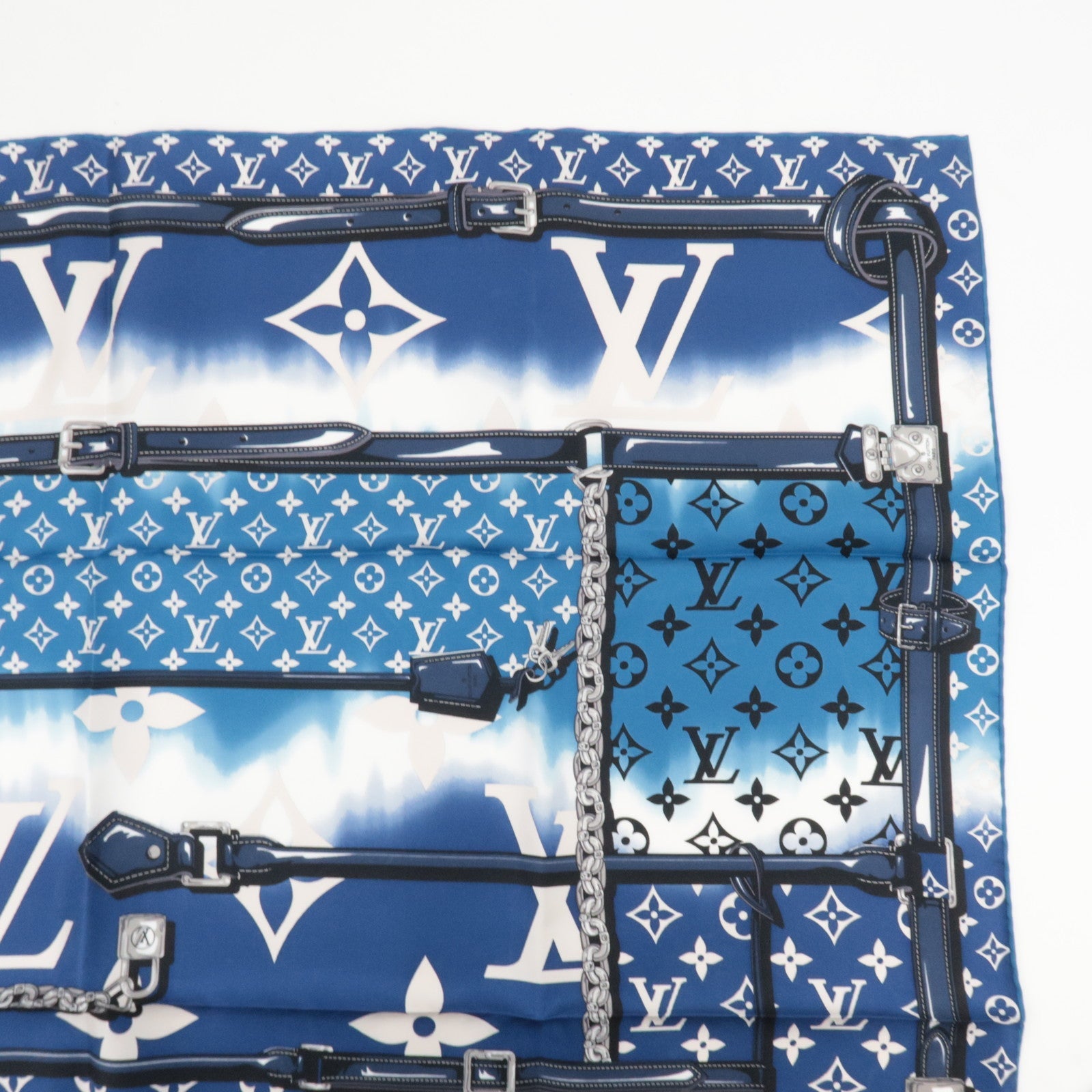 Louis Vuitton LV Escale Carre Confidential Scarf 100% Silk Blue M76131 IS0199 *Box