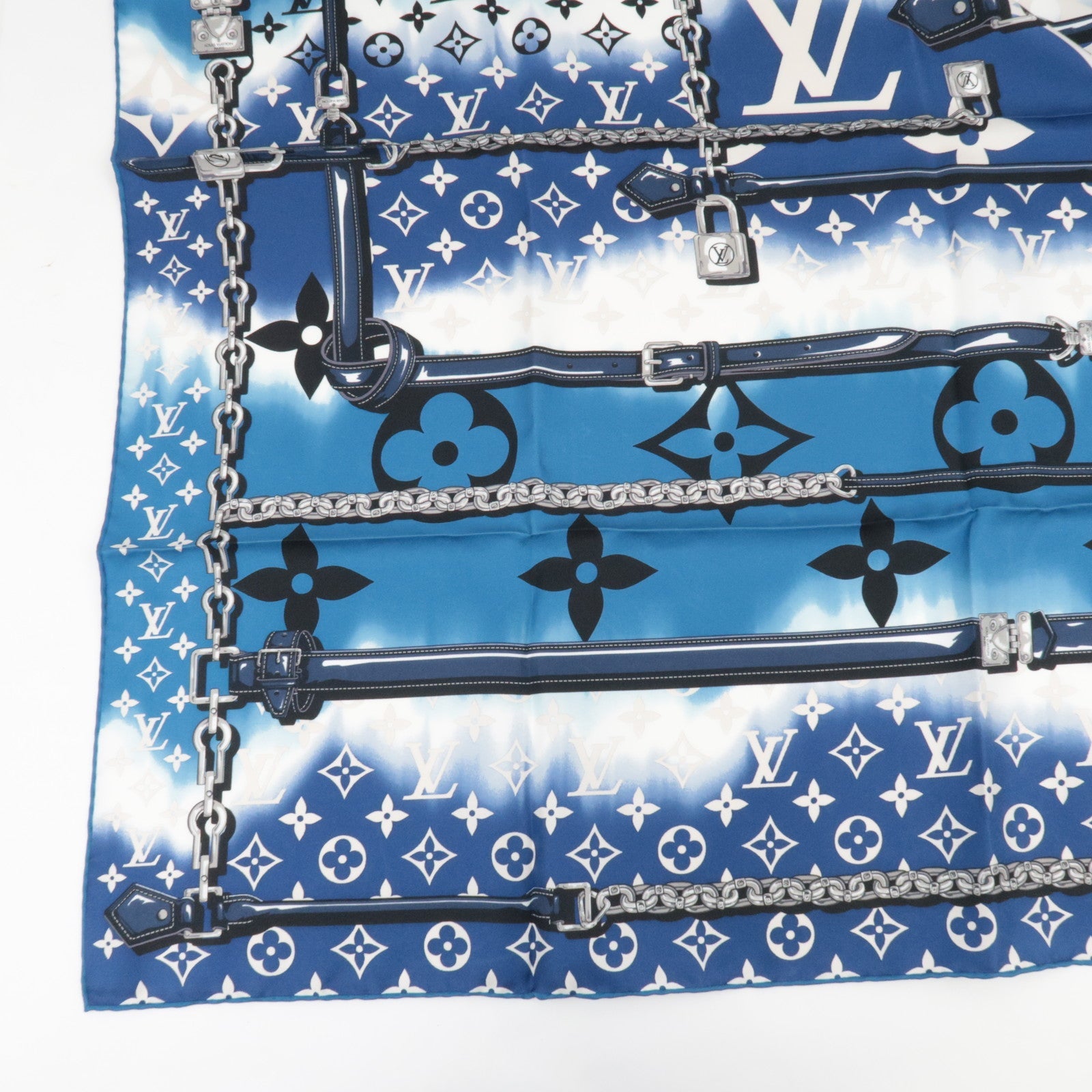 Louis Vuitton LV Escale Carre Confidential Scarf 100% Silk Blue M76131 IS0199 *Box