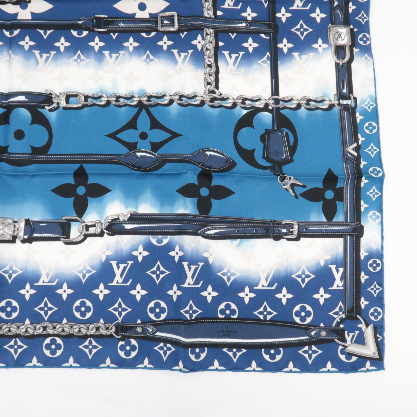 Louis Vuitton LV Escale Carre Confidential Scarf 100% Silk Blue M76131 IS0199 *Box