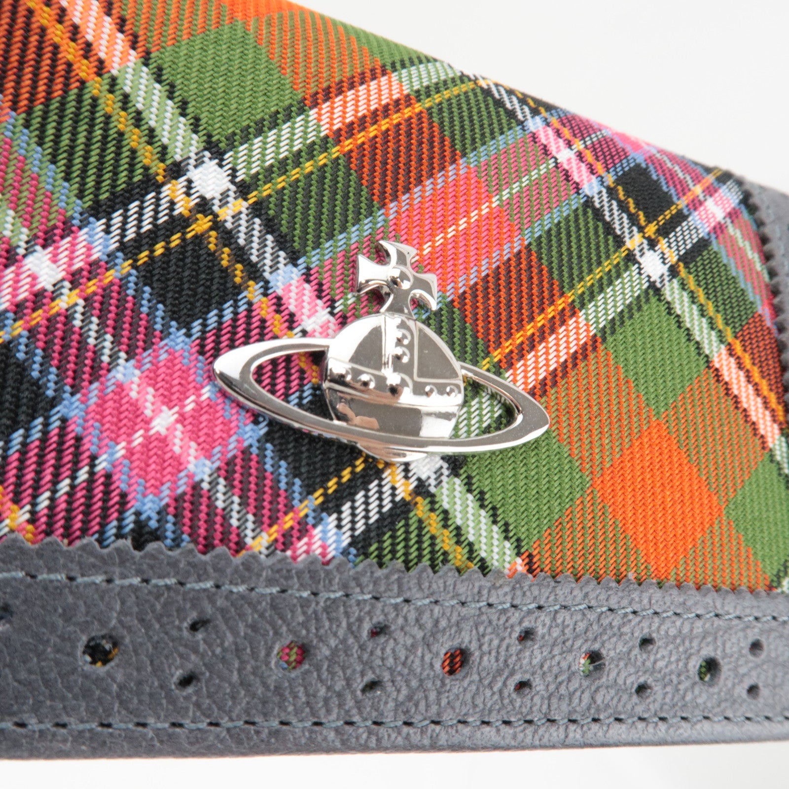 Vivienne Westwood Plaid Pattern Canvas Leather Key Case Grey Multicolor