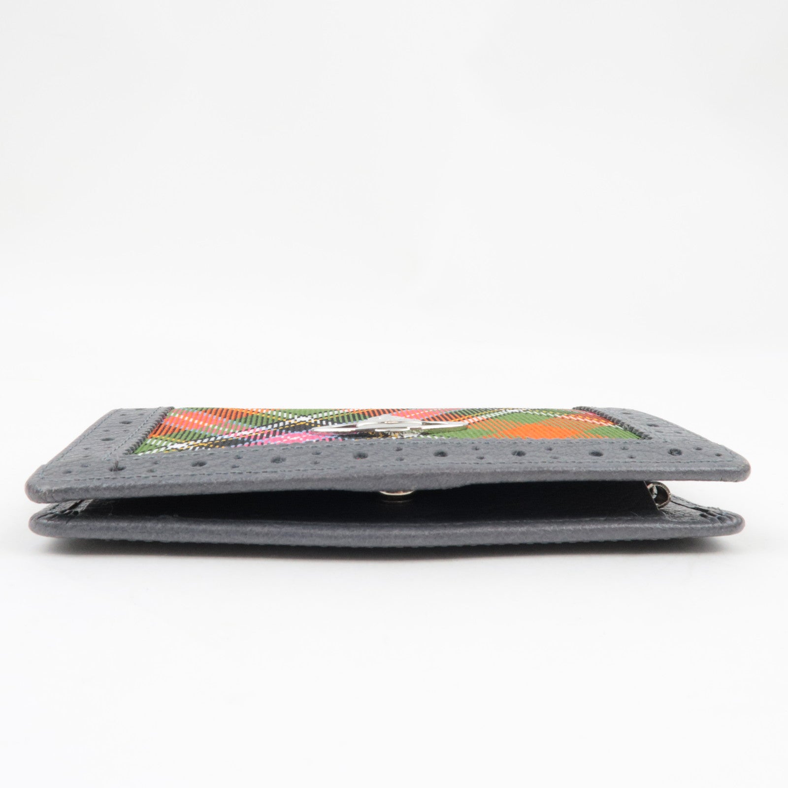 Vivienne Westwood Plaid Pattern Canvas Leather Key Case Grey Multicolor