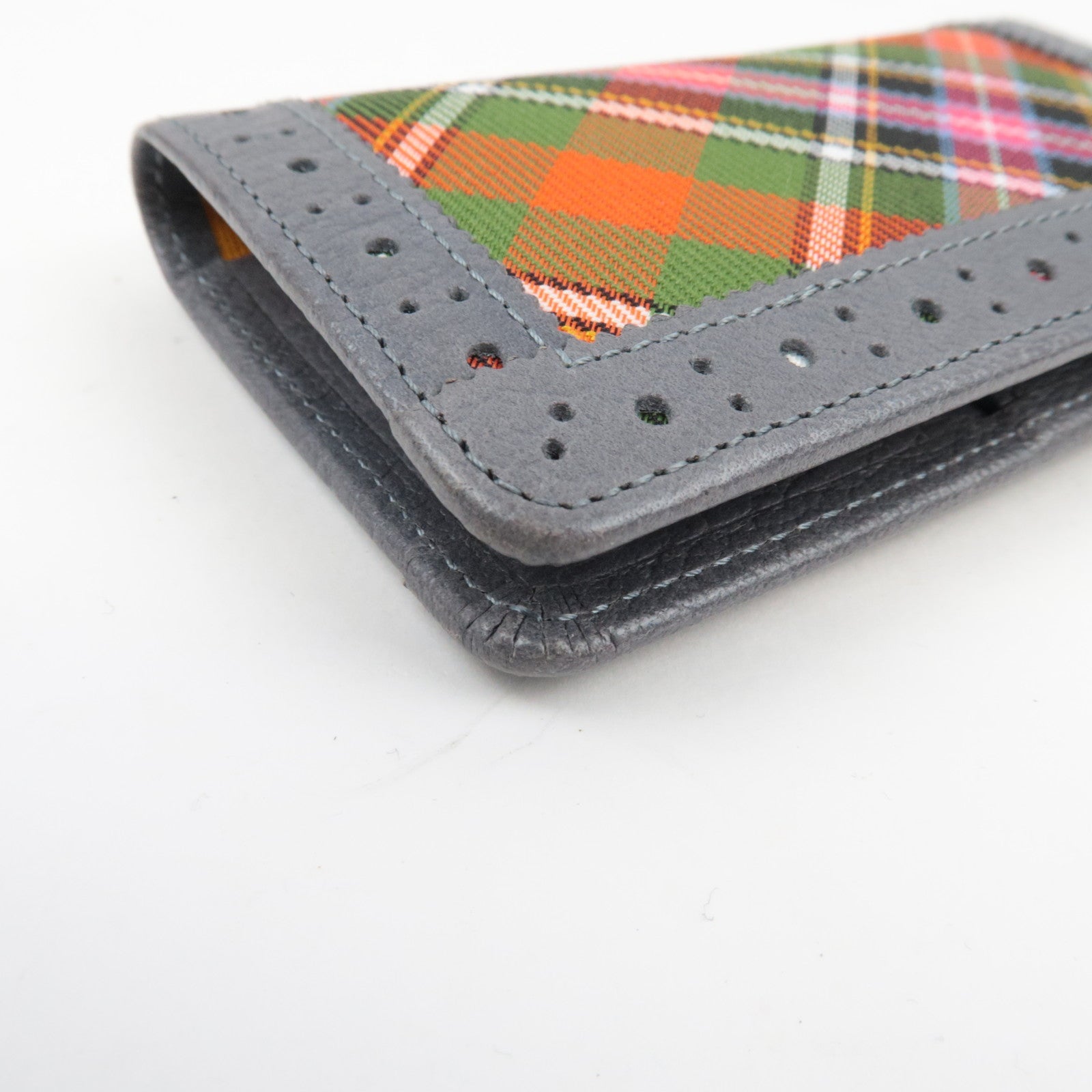 Vivienne Westwood Plaid Pattern Canvas Leather Key Case Grey Multicolor
