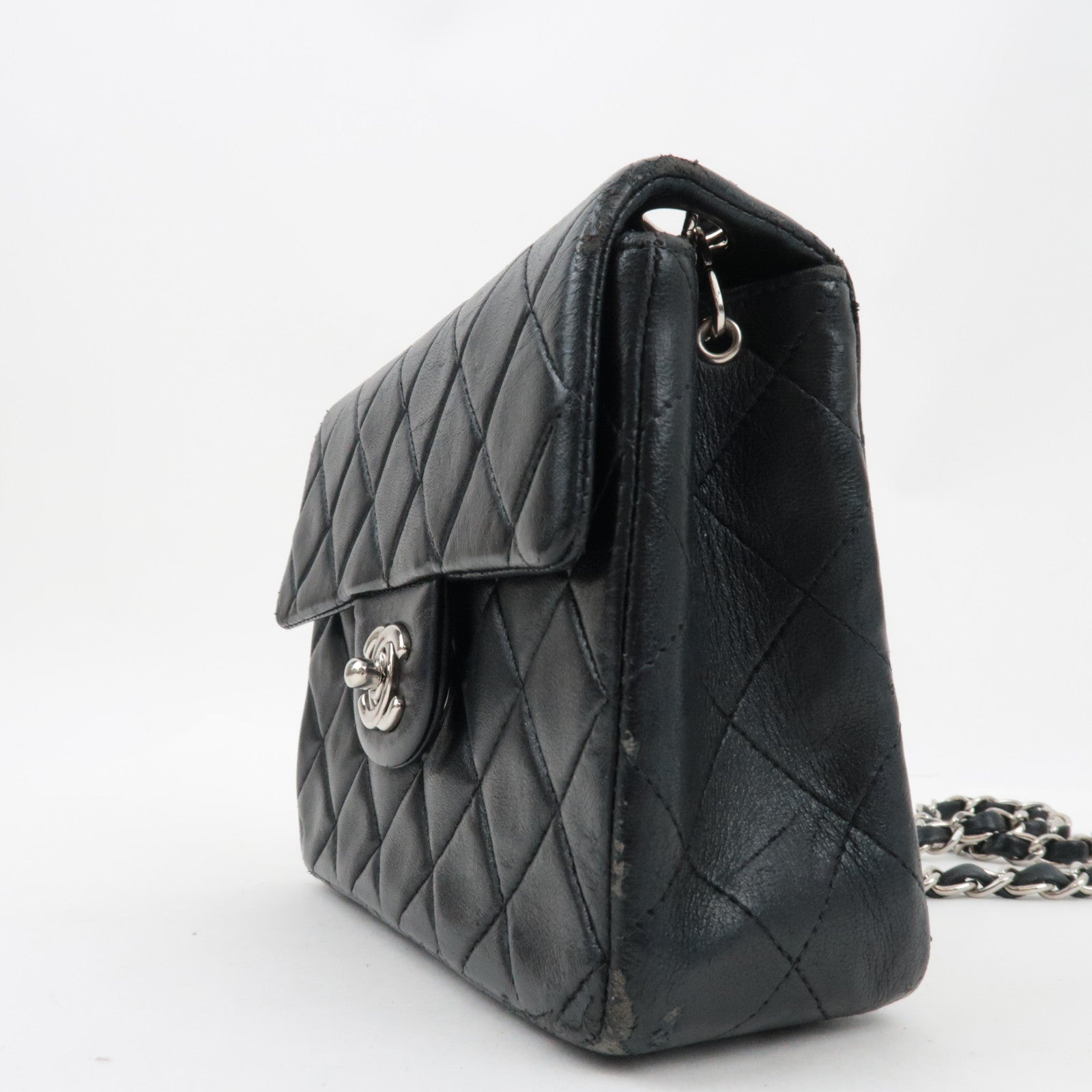 CHANEL Mini Matelasse 17 Chain Shoulder Bag Single Flap Lambskin Black 6143404