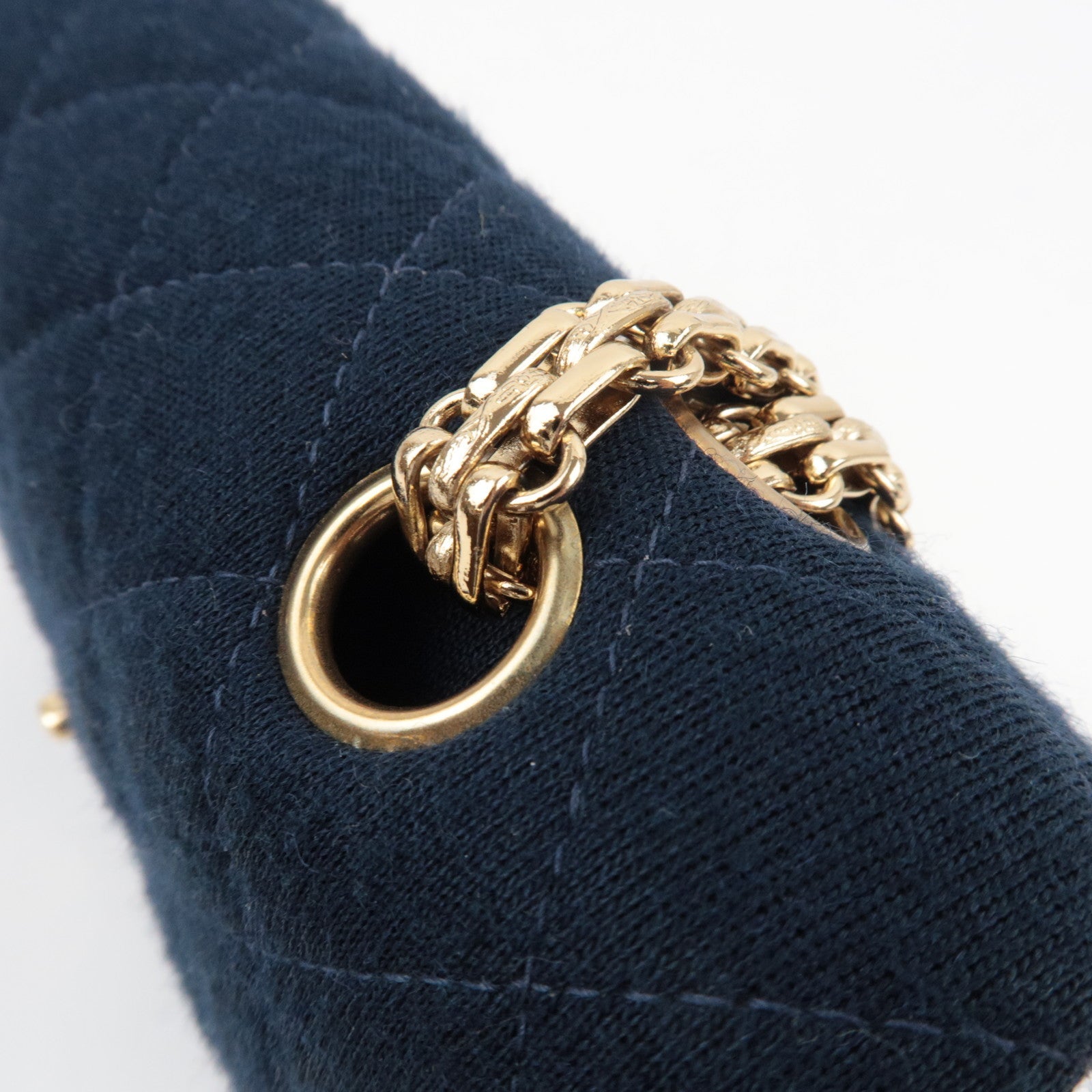 CHANEL Matelasse 25 Double Flap Chain Shoulder Bag Cotton Navy Gold HDW 7129052