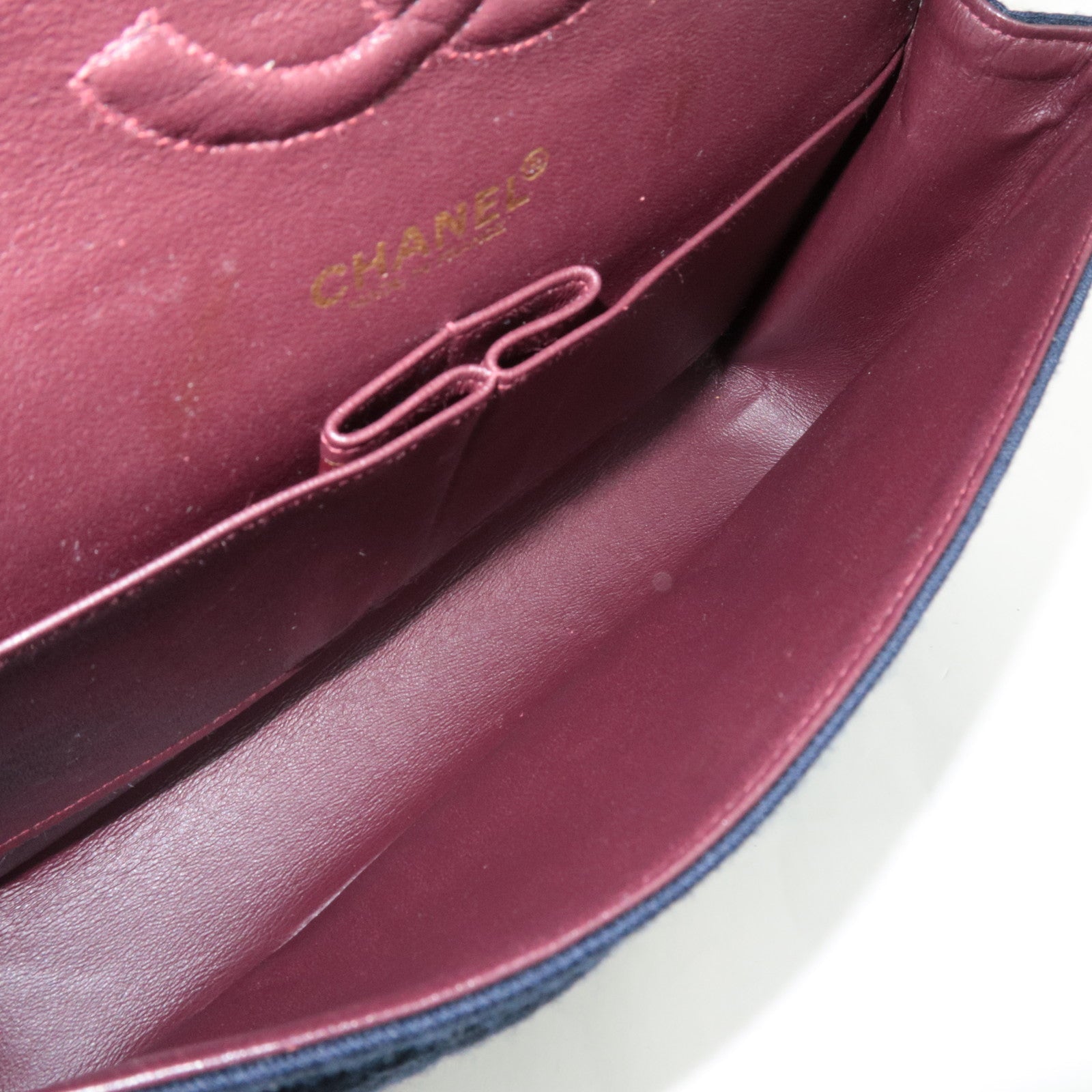 CHANEL Matelasse 25 Double Flap Chain Shoulder Bag Cotton Navy Gold HDW 7129052