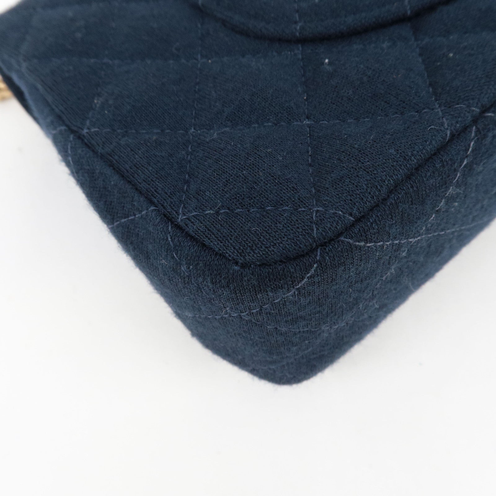 CHANEL Matelasse 25 Double Flap Chain Shoulder Bag Cotton Navy Gold HDW 7129052