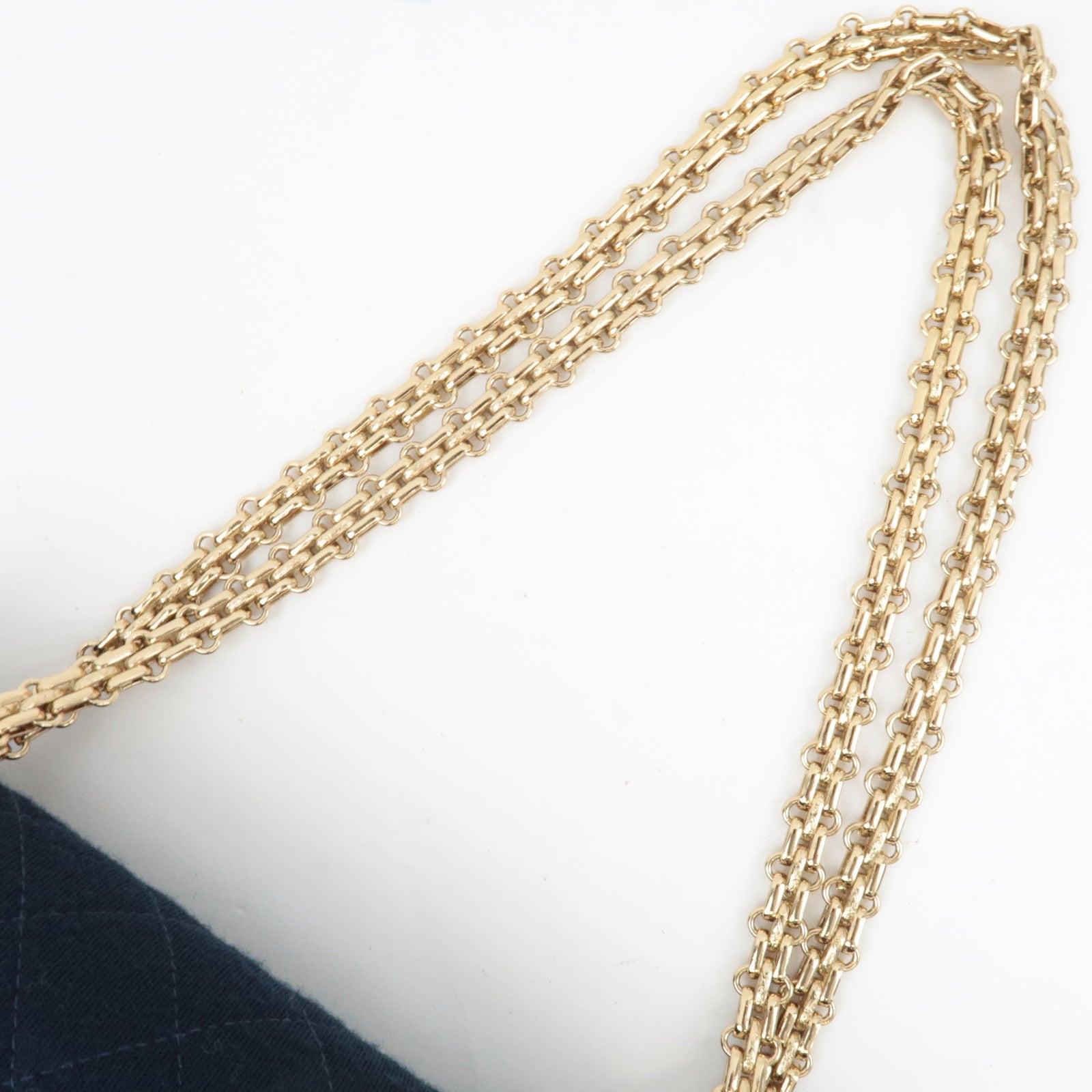 CHANEL Matelasse 25 Double Flap Chain Shoulder Bag Cotton Navy Gold HDW 7129052