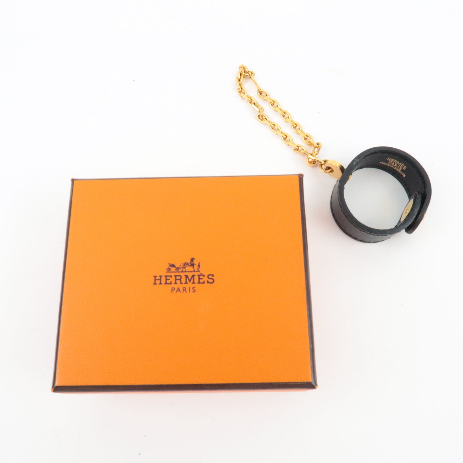 HERMES Glove Holder Box Calf Black Gold HDW *Box