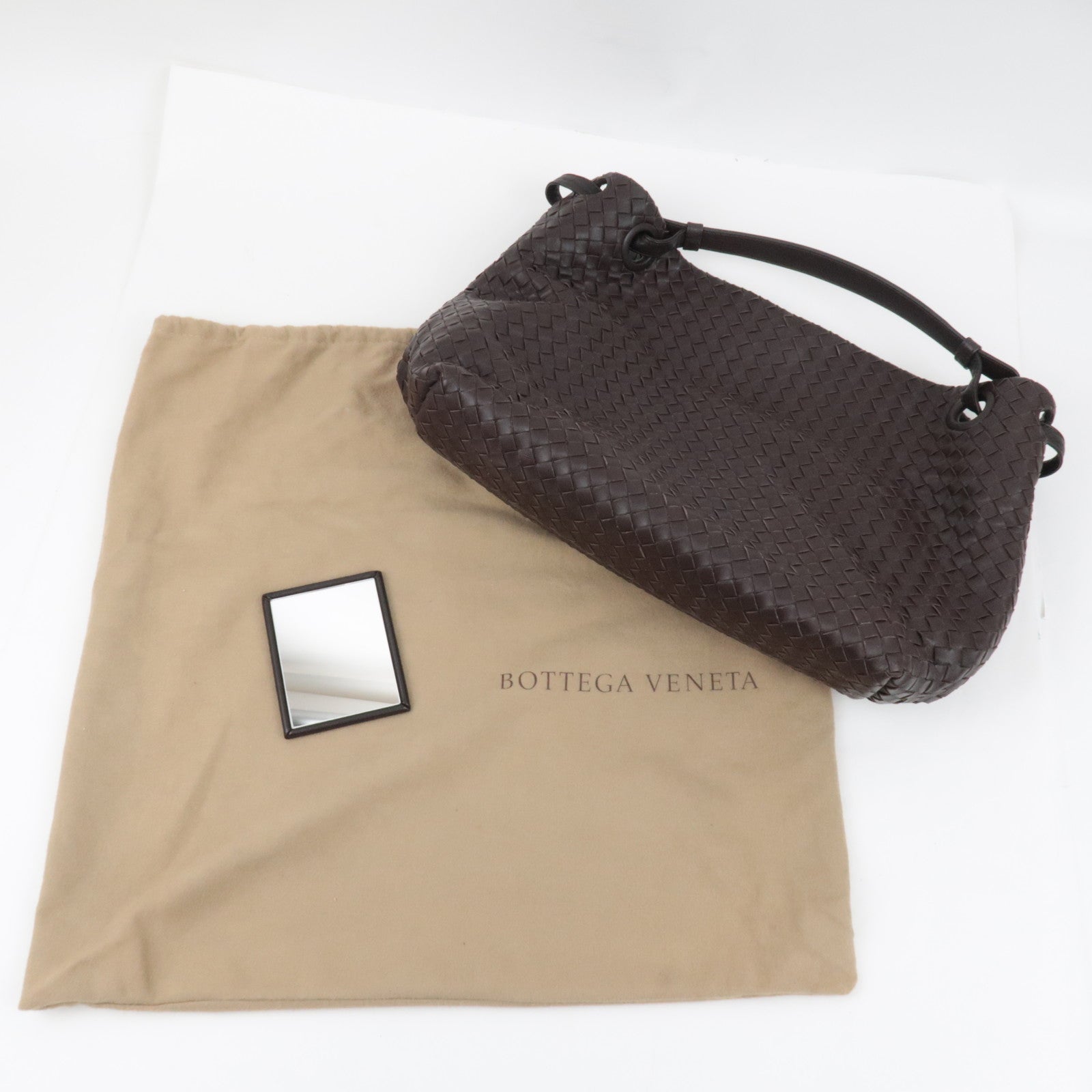 BOTTEGA VENETA Intrecciato Medium Garda Hand Bag Leather Brown 179320 *Dust bag, Mirror