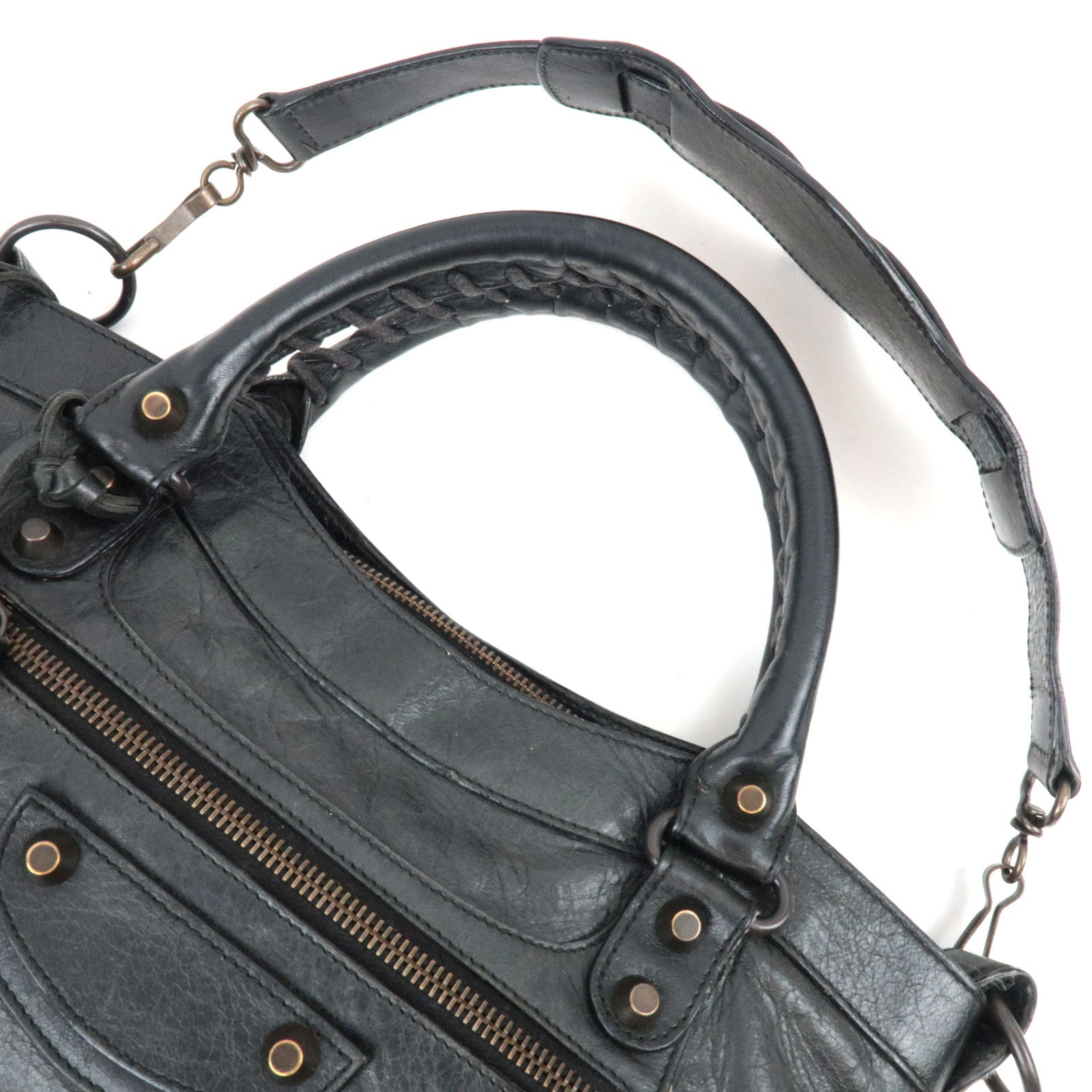 BALENCIAGA The First 2Way Bag Leather Black 103208 *Strap, Mirror