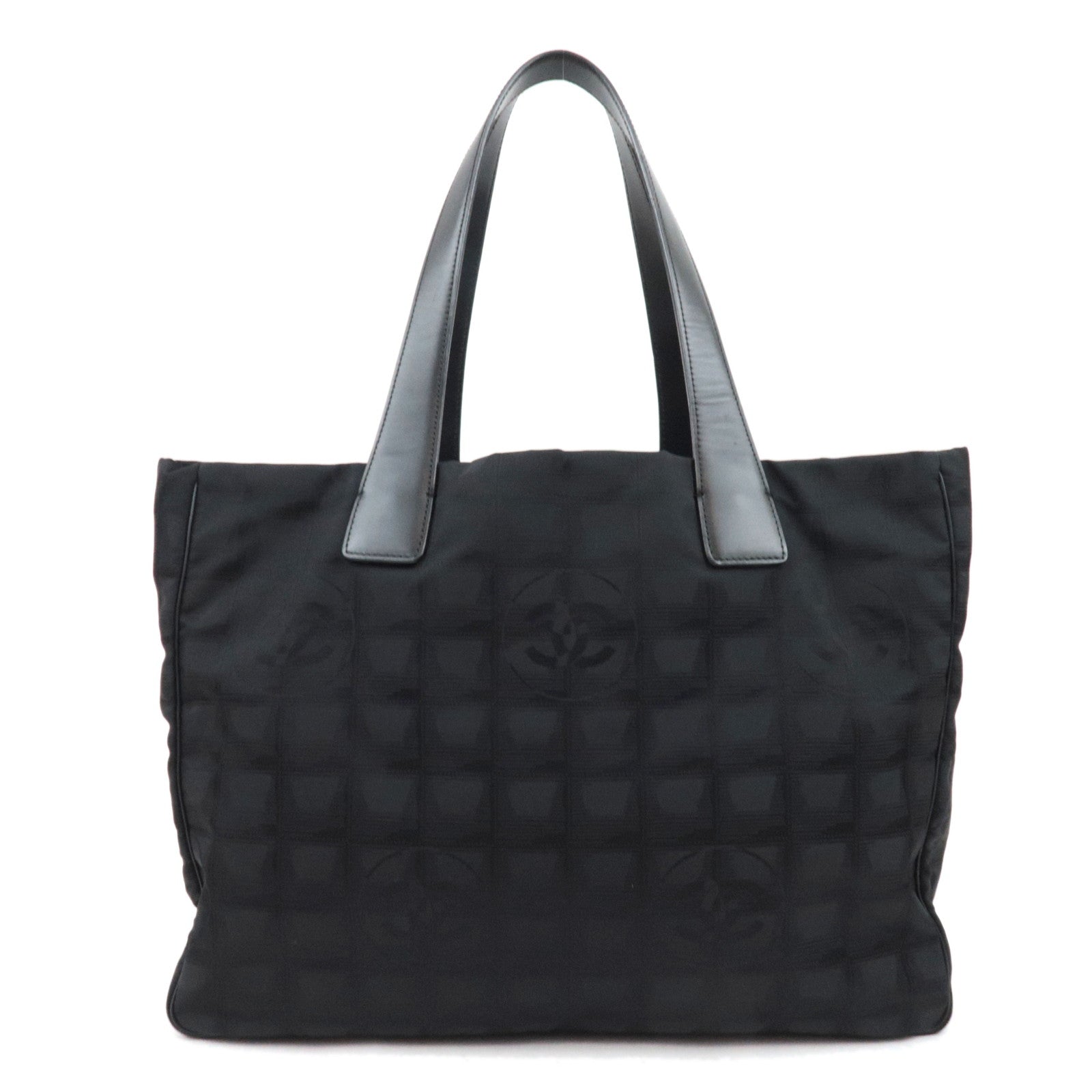 CHANEL New Travel Line Tote MM Nylon Jacquard Leather Black A15991 8888573 75530