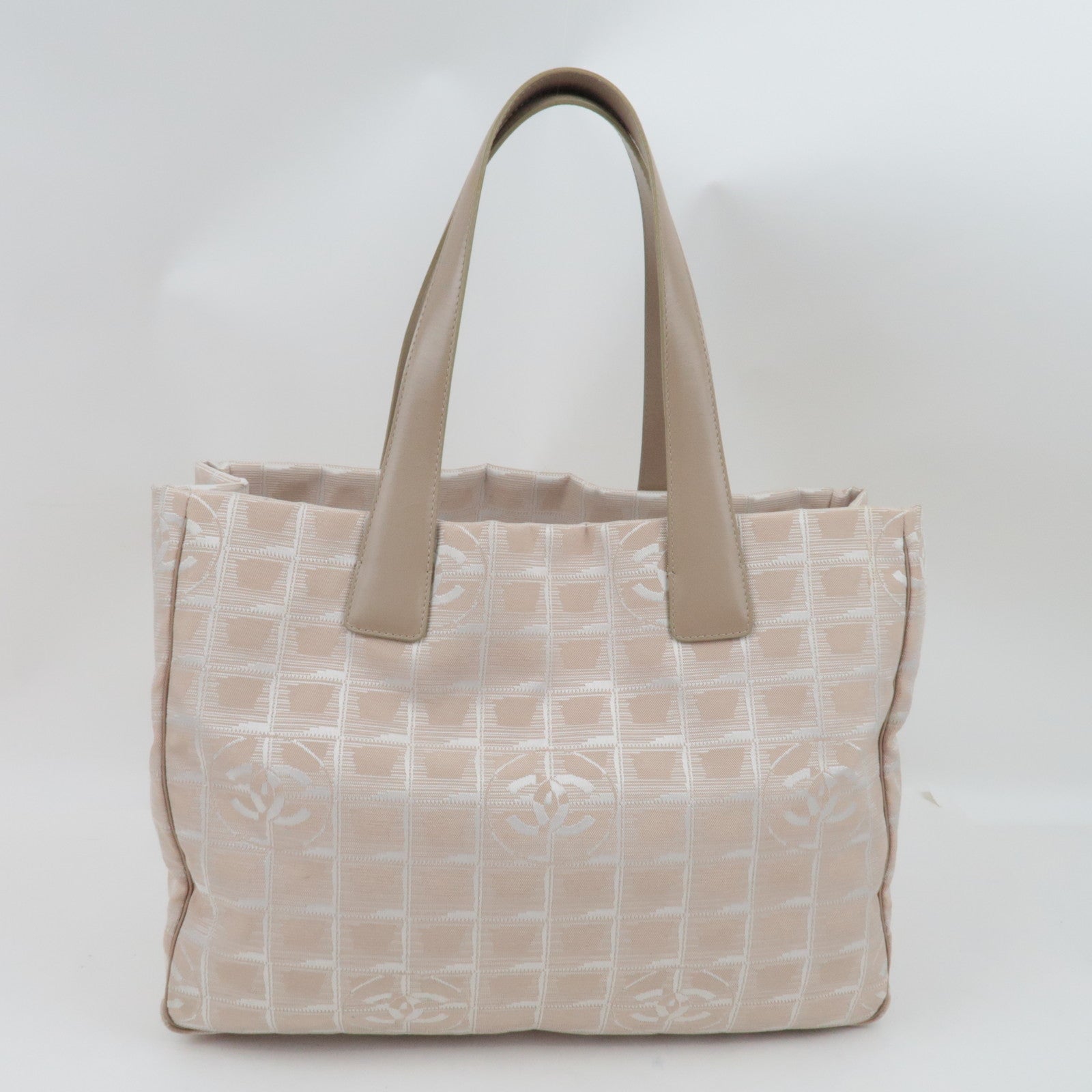 CHANEL New Travel Line Tote MM Nylon Jacquard Leather Beige A15991 8171148 *Dust bag