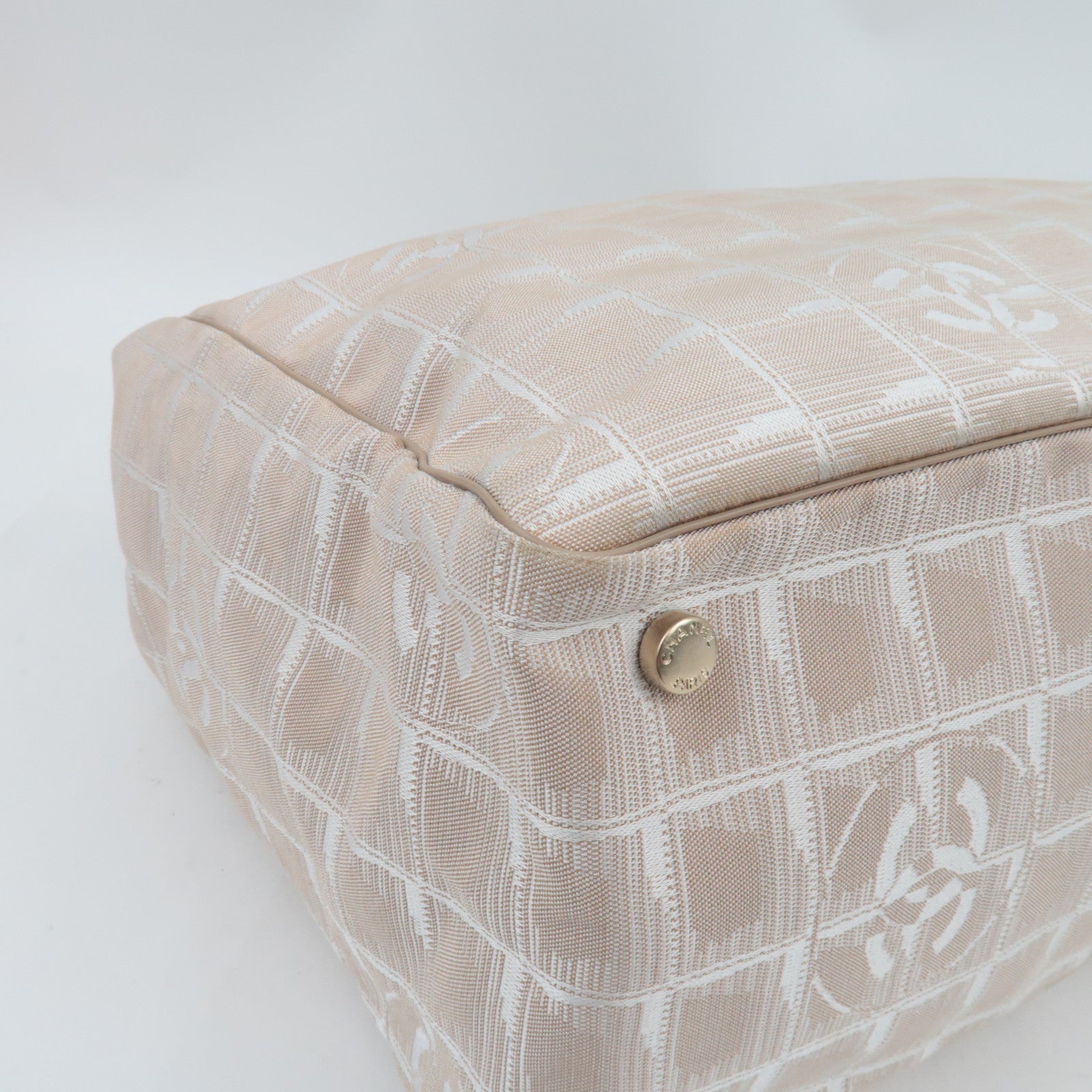 CHANEL New Travel Line Tote MM Nylon Jacquard Leather Beige A15991 8171148 *Dust bag