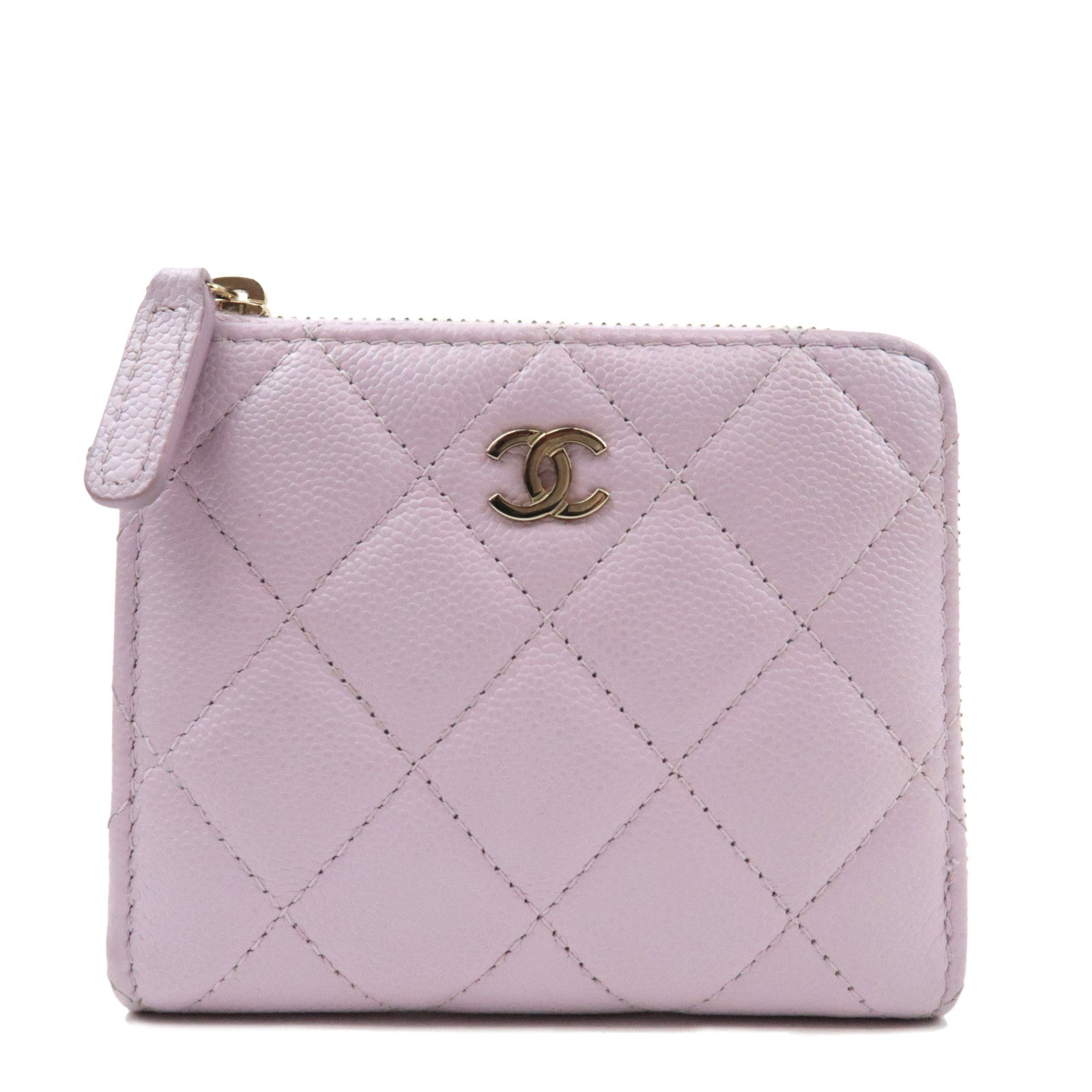 CHANEL Coco Mark Matelasse Round Zipper Wallet Caviar Skin Pink L5GCC257 *Box, Dust bag75536