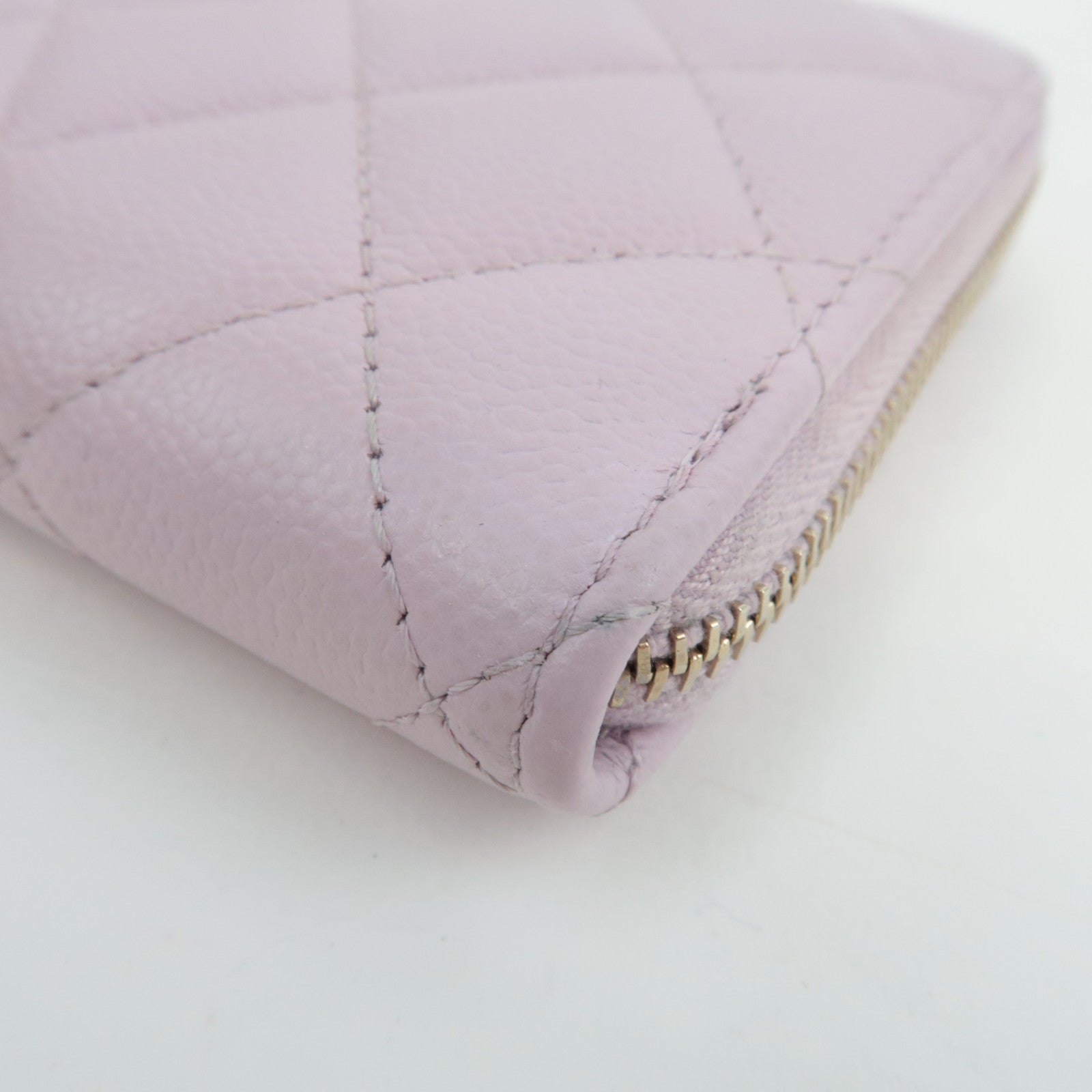 CHANEL Coco Mark Matelasse Round Zipper Wallet Caviar Skin Pink L5GCC257 *Box, Dust bag