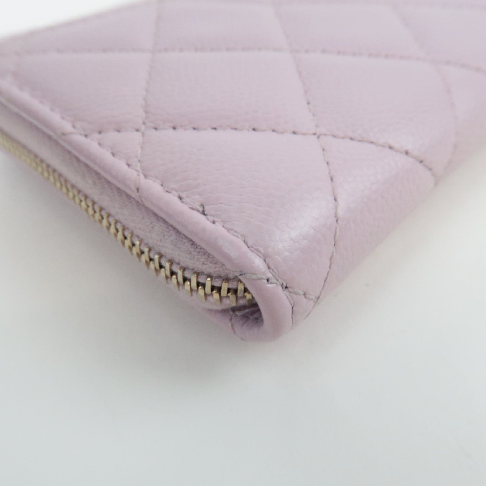 CHANEL Coco Mark Matelasse Round Zipper Wallet Caviar Skin Pink L5GCC257 *Box, Dust bag