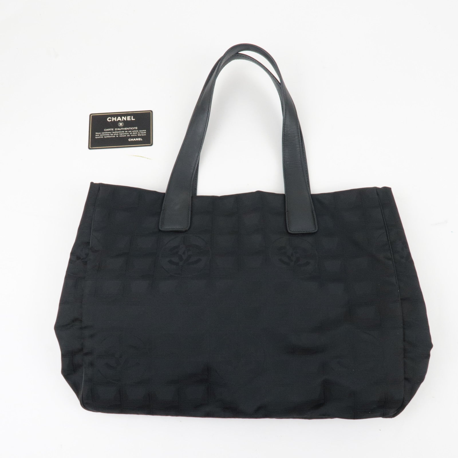 CHANEL New Travel Line MM Tote Bag Nylon Jacquard Black A15991 *Guarantee Card