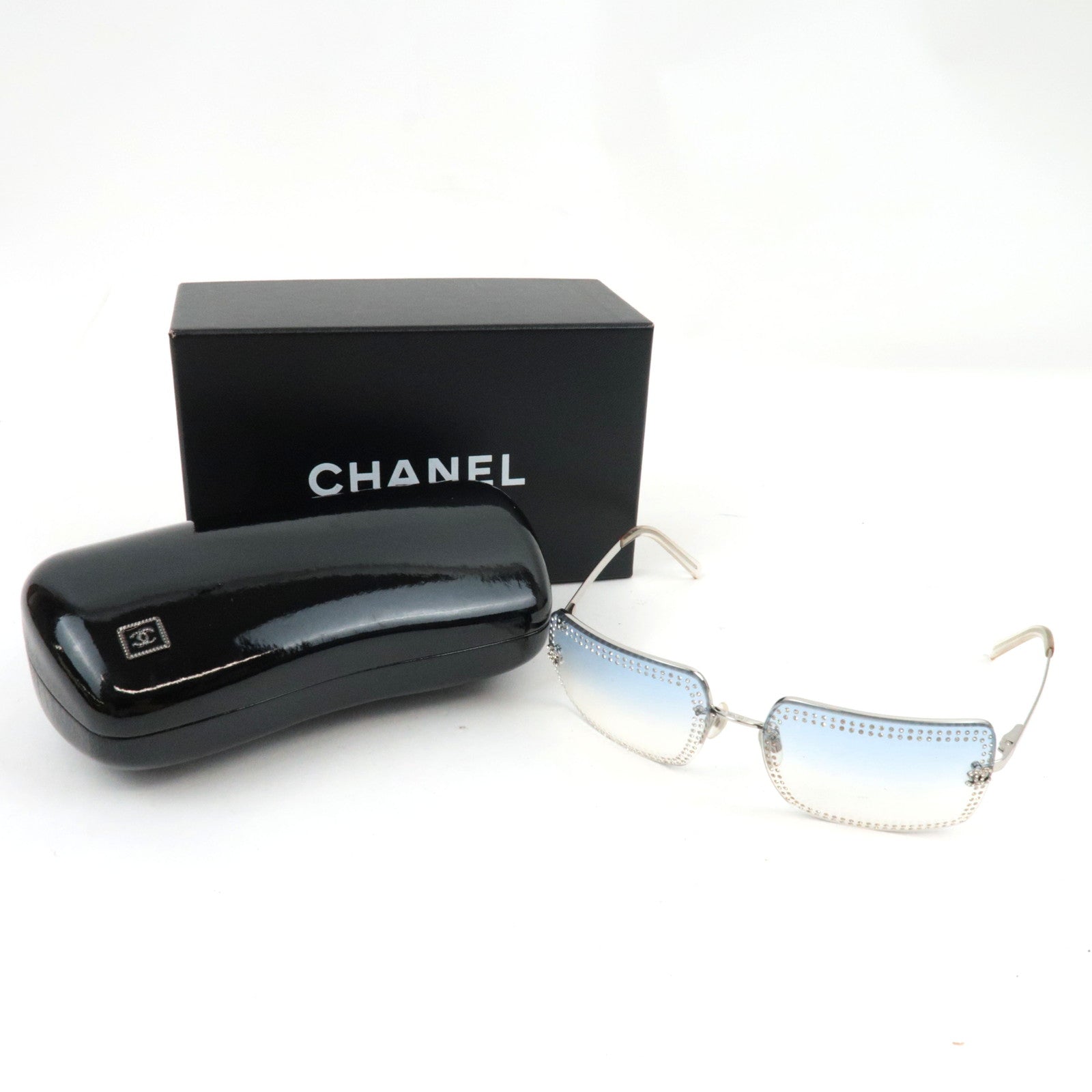 CHANEL Rhinestone Sunglasses 4105-B C.124/79 62□15 120 Clear *Box, Case
