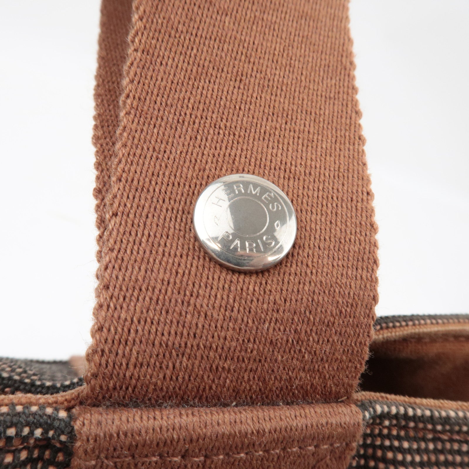 HERMES Saxo MM One Shoulder Bag Handbag Toile Ash Brown