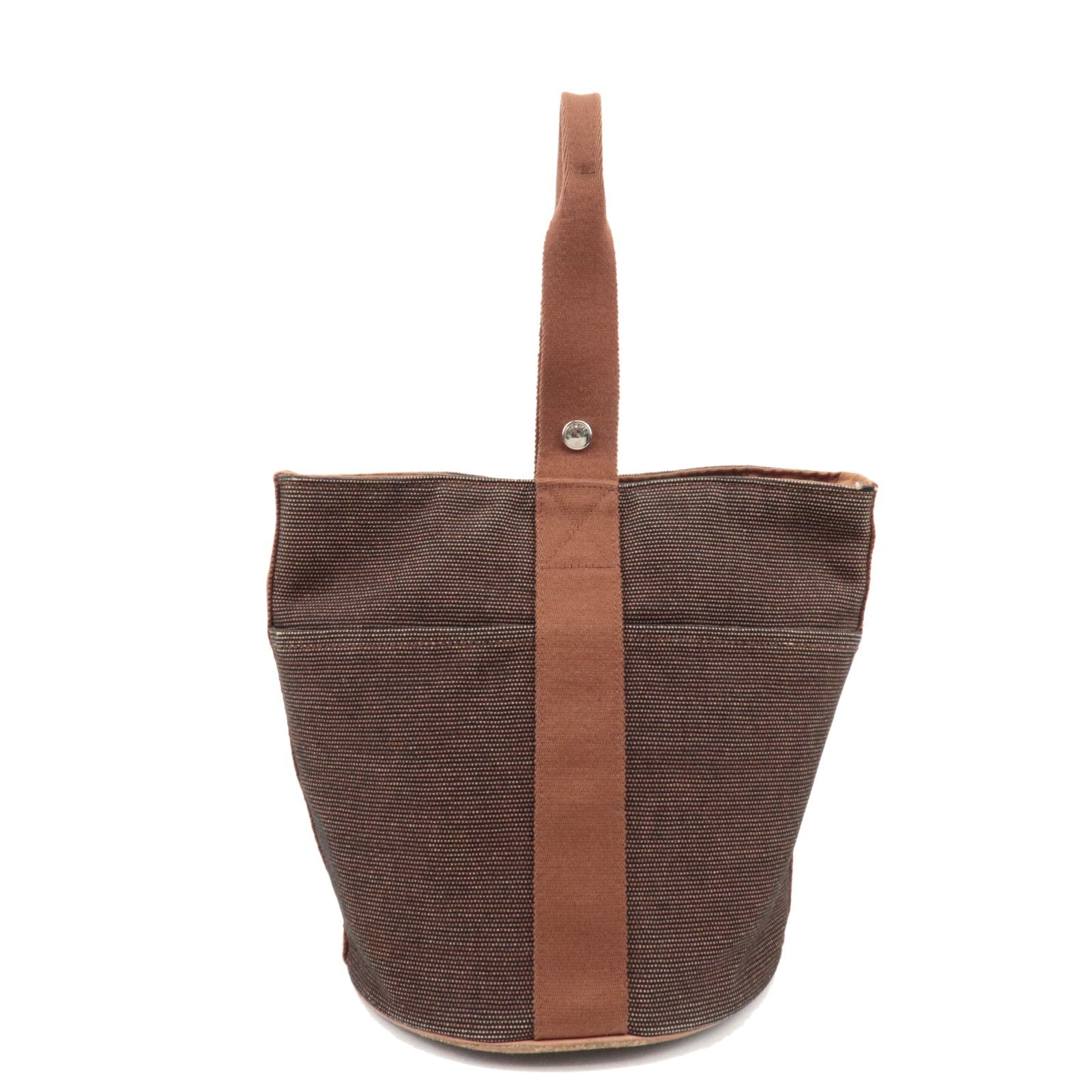 HERMES Saxo MM One Shoulder Bag Handbag Toile Ash Brown 75752