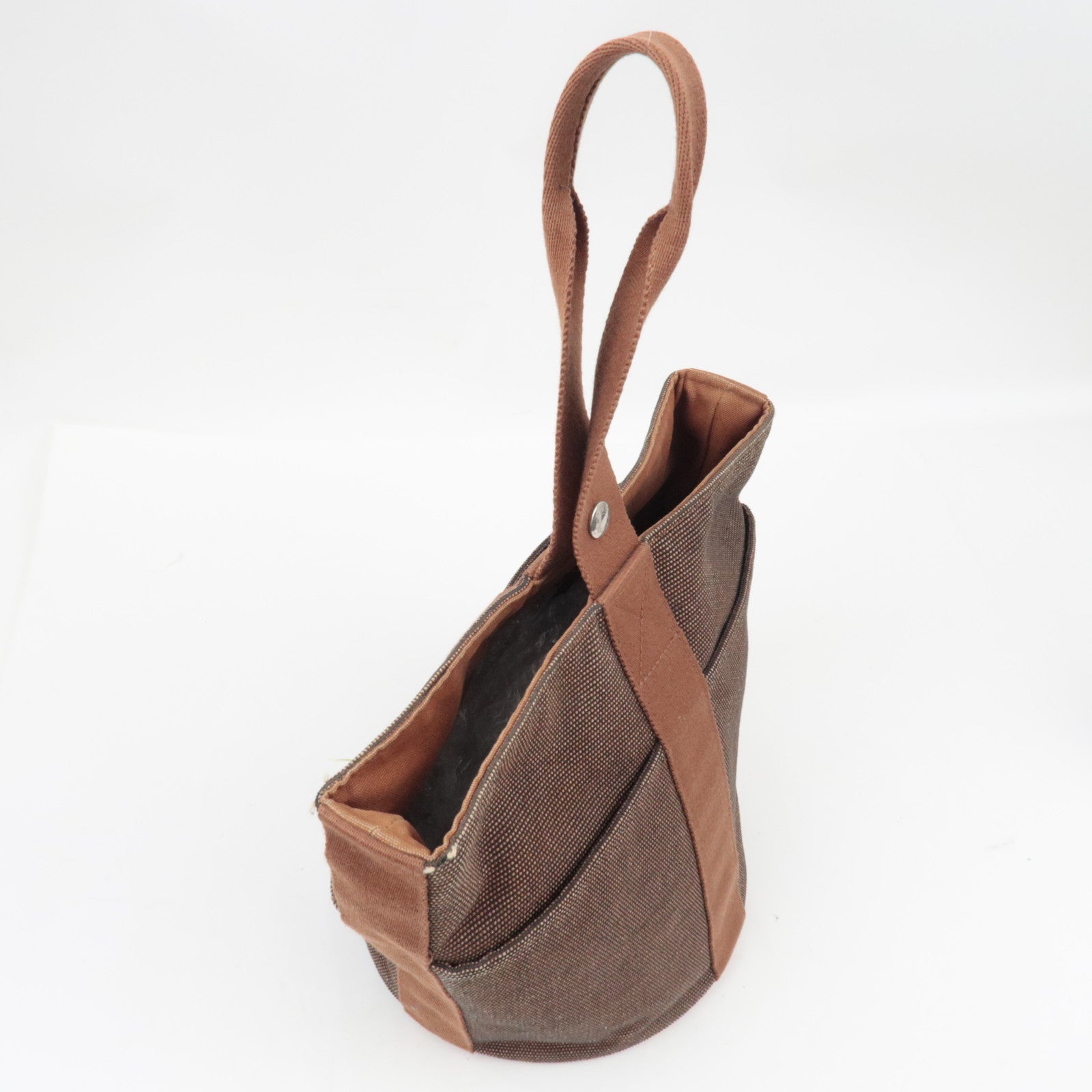 HERMES Saxo MM One Shoulder Bag Handbag Toile Ash Brown