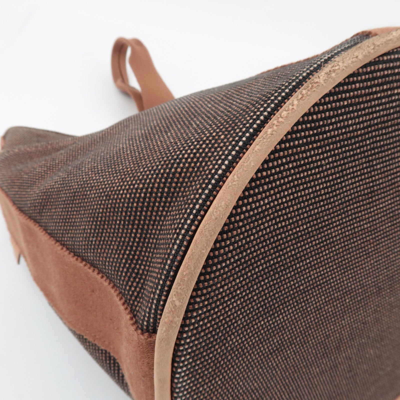 HERMES Saxo MM One Shoulder Bag Handbag Toile Ash Brown