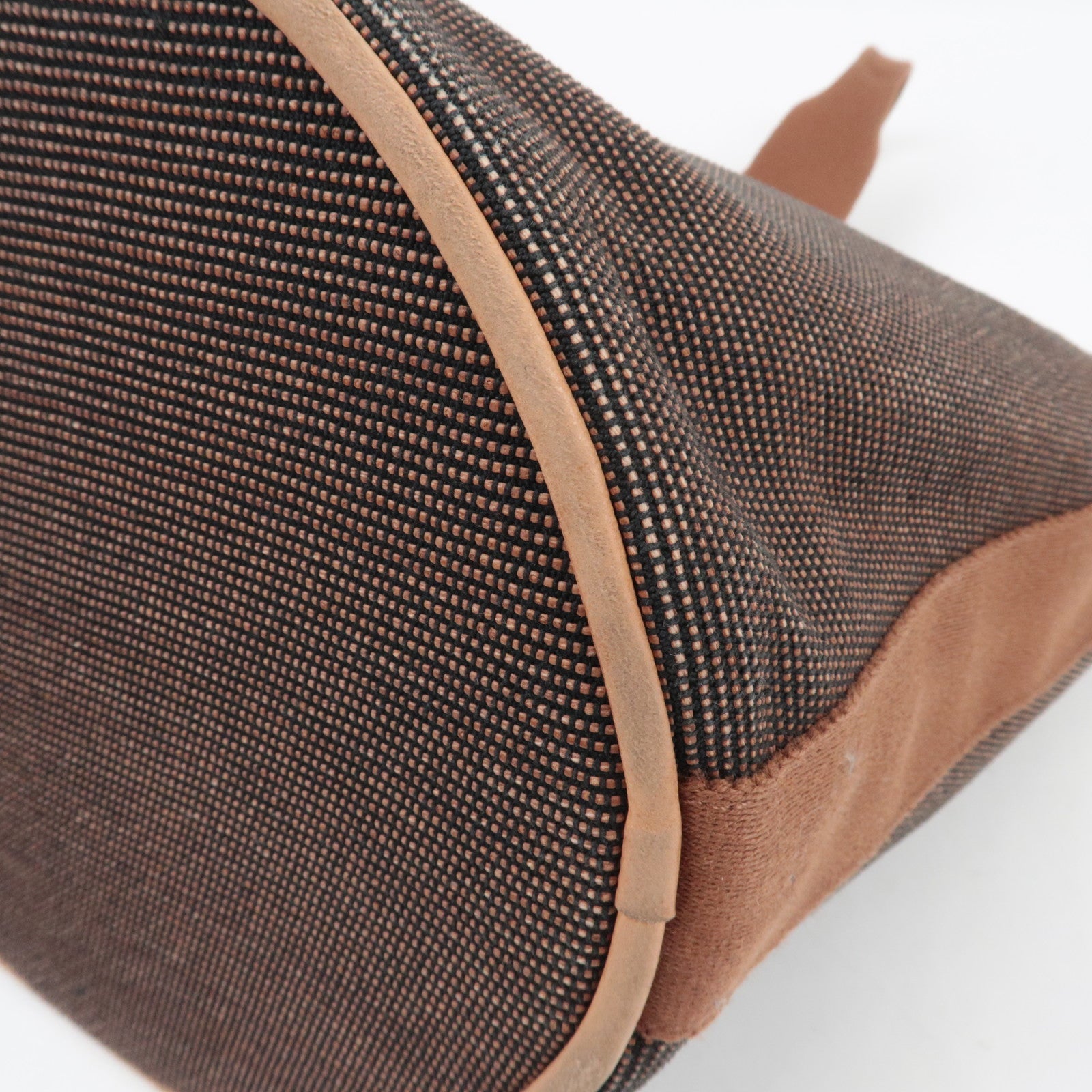 HERMES Saxo MM One Shoulder Bag Handbag Toile Ash Brown