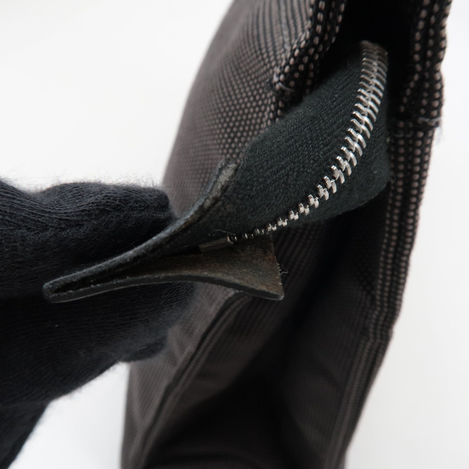 HERMES Her Line Pouch MM Clutch Bag Pouch Canvas Gray