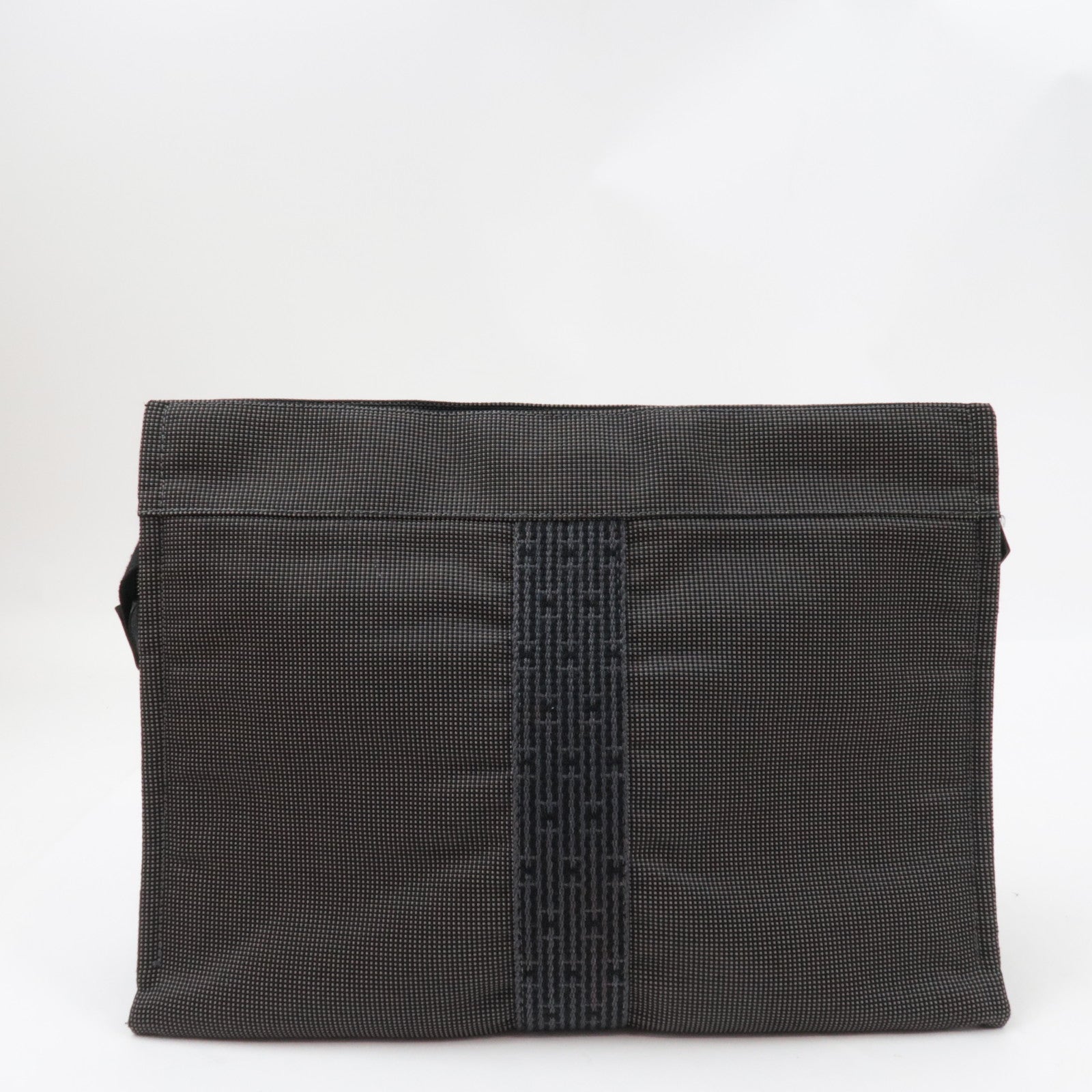 HERMES Her Line Pouch MM Clutch Bag Pouch Canvas Gray