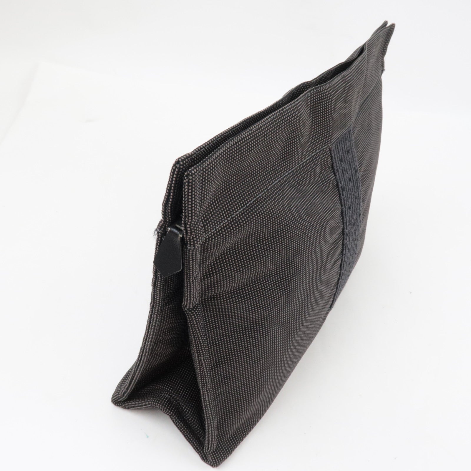 HERMES Her Line Pouch MM Clutch Bag Pouch Canvas Gray