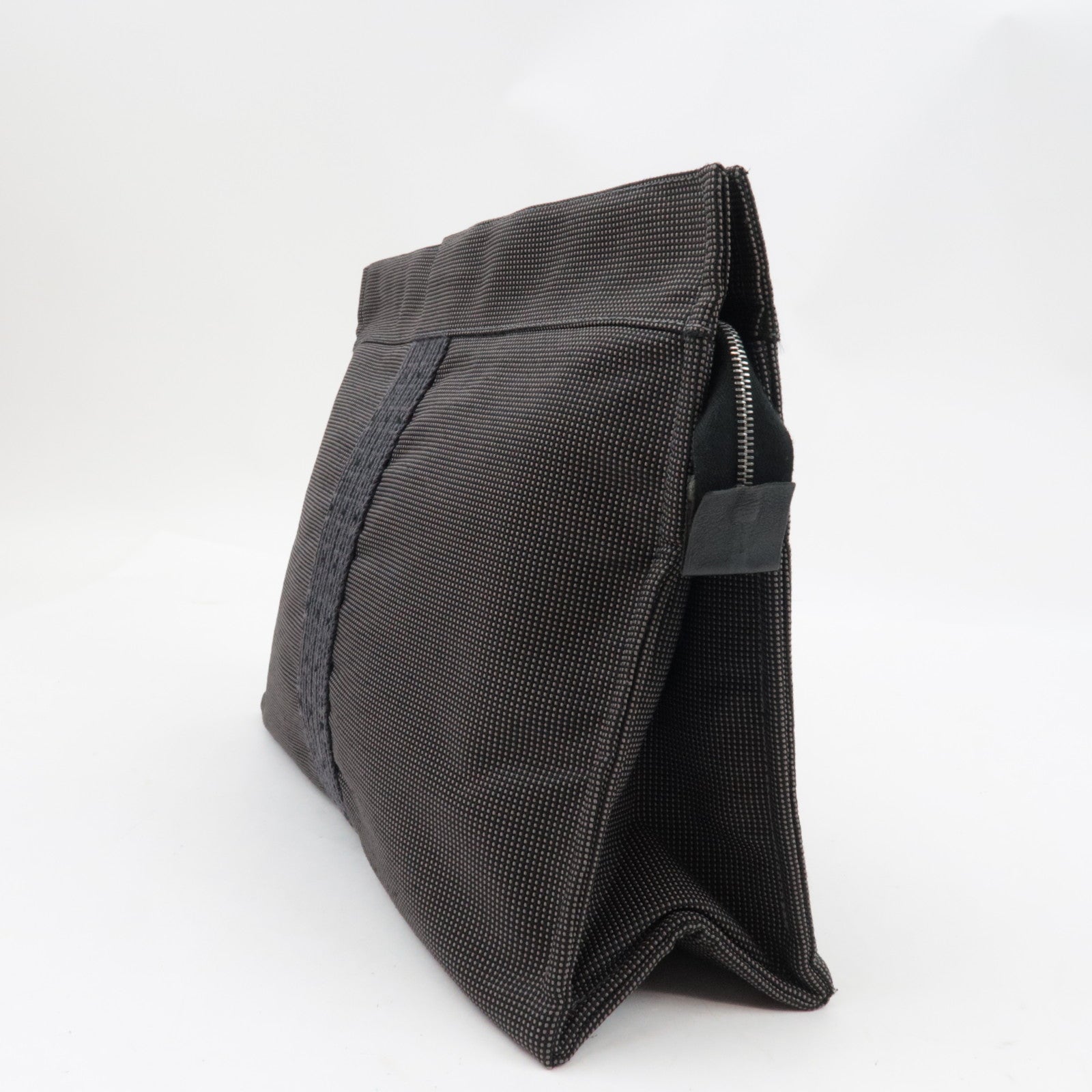 HERMES Her Line Pouch MM Clutch Bag Pouch Canvas Gray