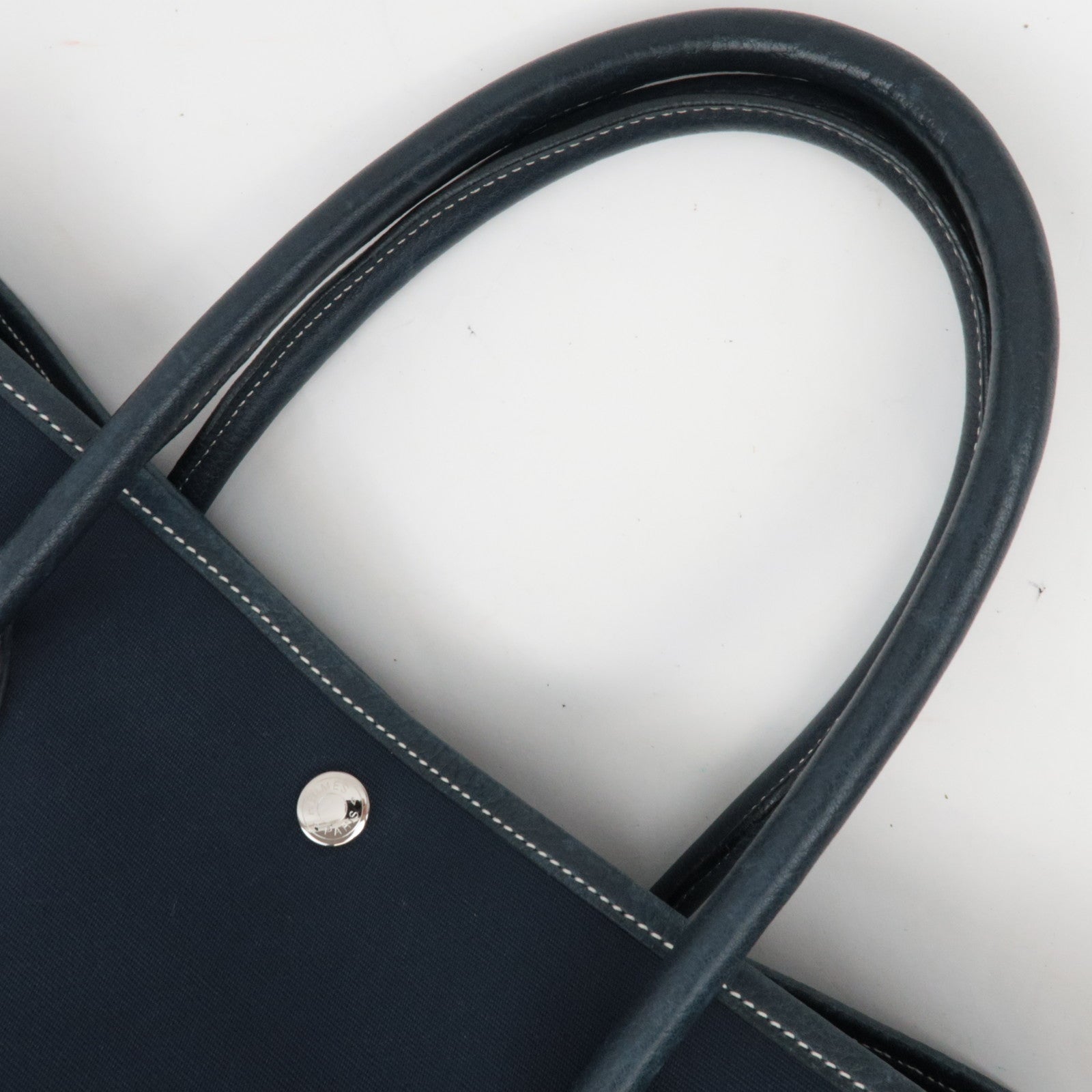 HERMES Garden Party PM Tote Bag Canvas Leather Navy □I STAMP (2005)