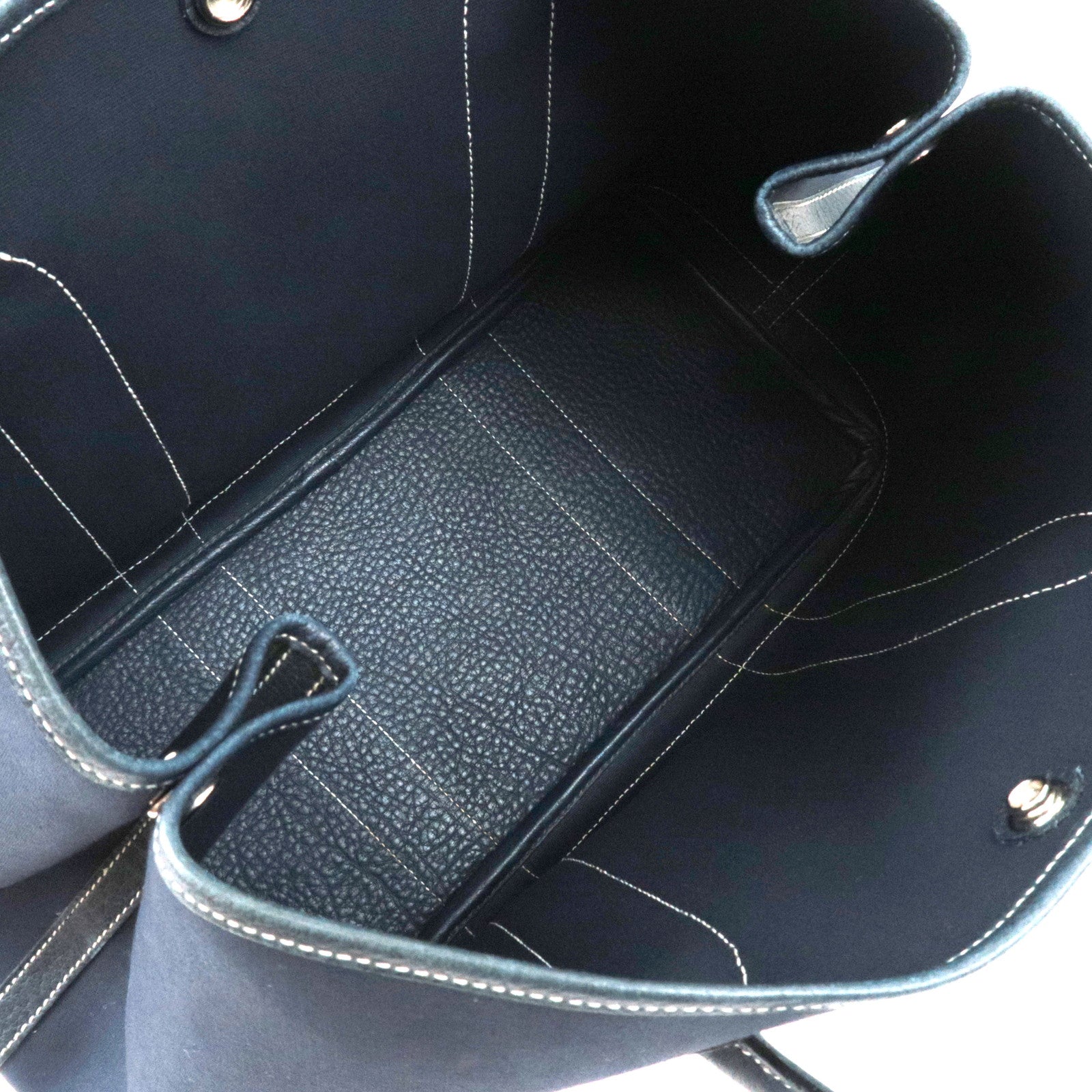 HERMES Garden Party PM Tote Bag Canvas Leather Navy □I STAMP (2005)
