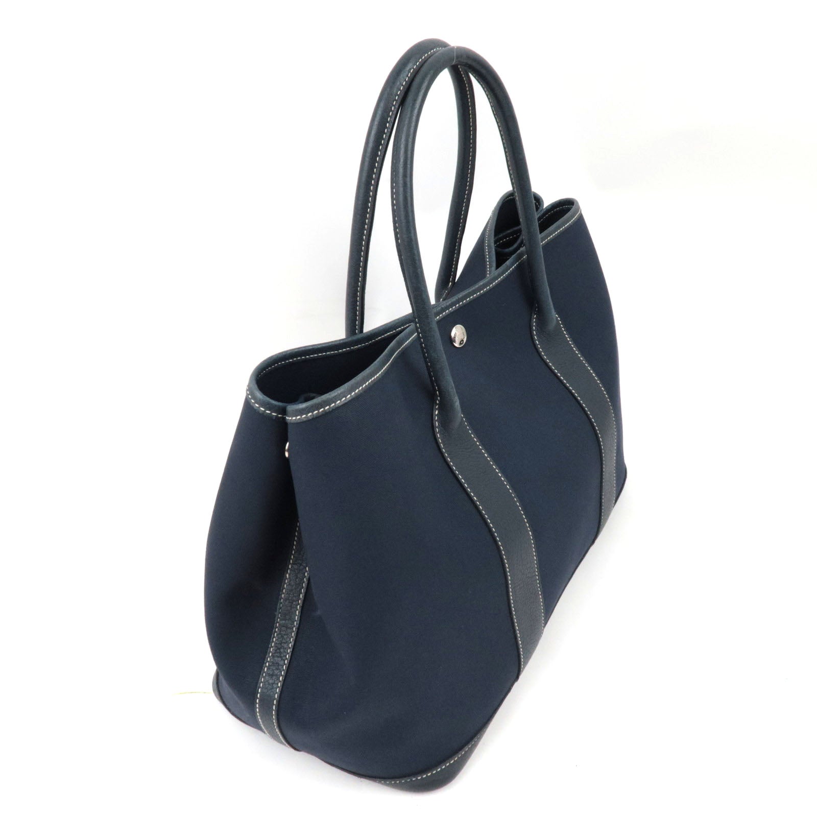 HERMES Garden Party PM Tote Bag Canvas Leather Navy □I STAMP (2005)