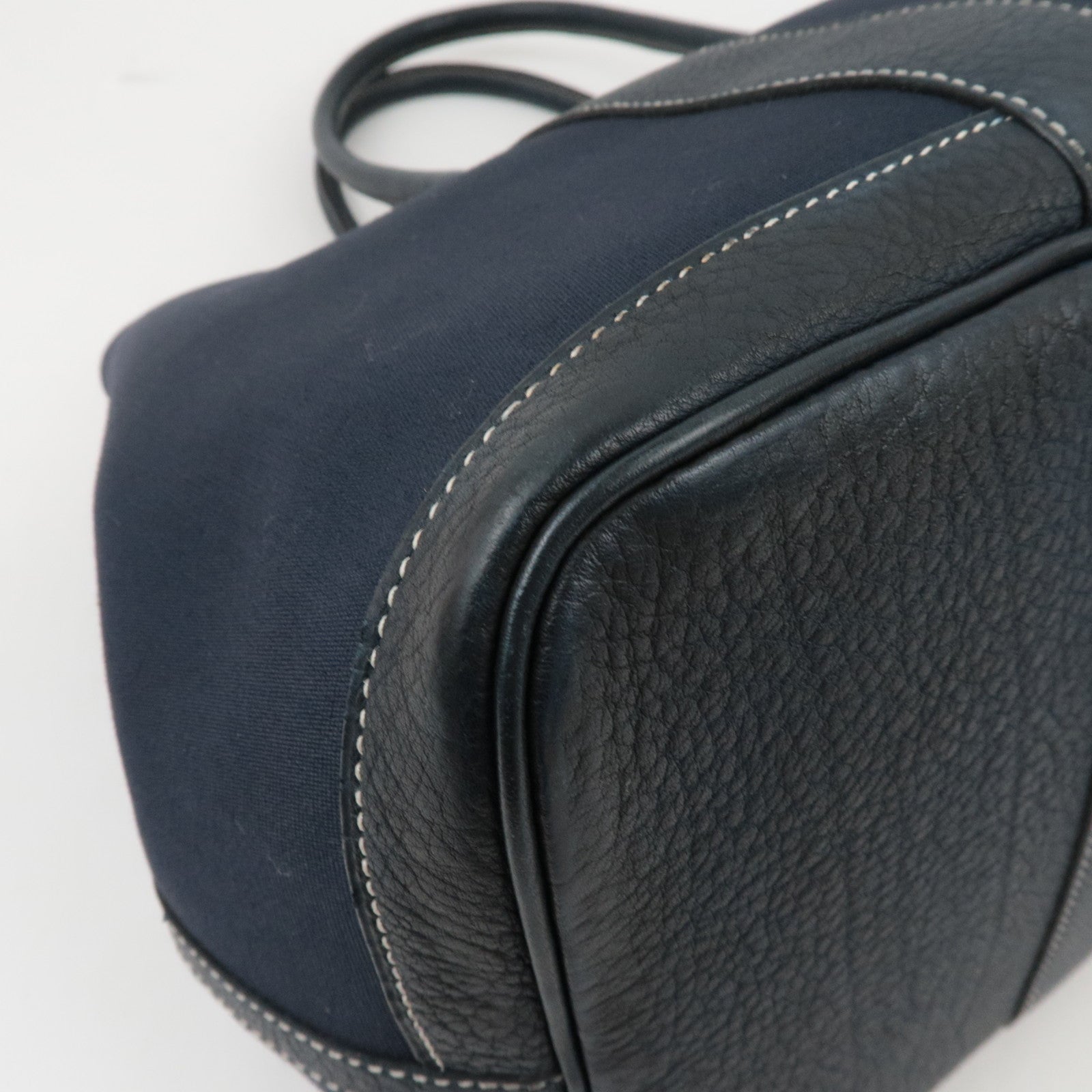 HERMES Garden Party PM Tote Bag Canvas Leather Navy □I STAMP (2005)