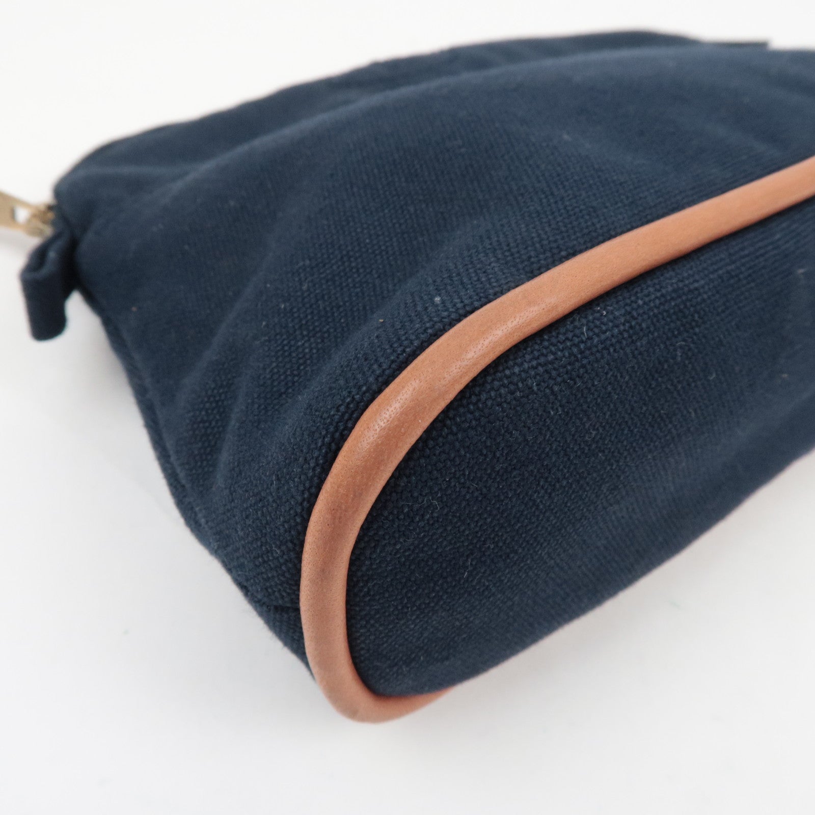 HERMES Bolide Pouch Mini 20 Cosmetic Pouch Canvas Leather Navy