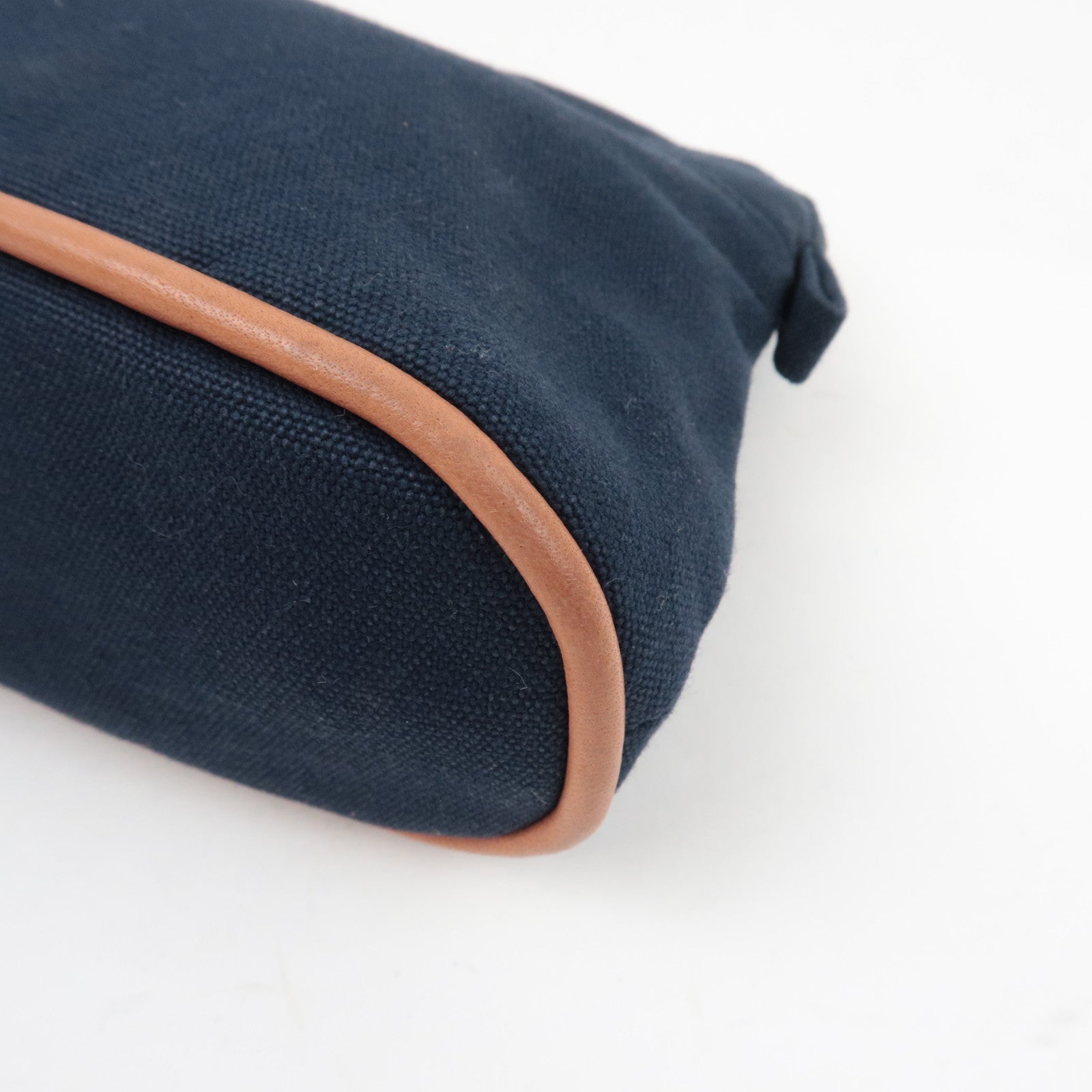 HERMES Bolide Pouch Mini 20 Cosmetic Pouch Canvas Leather Navy