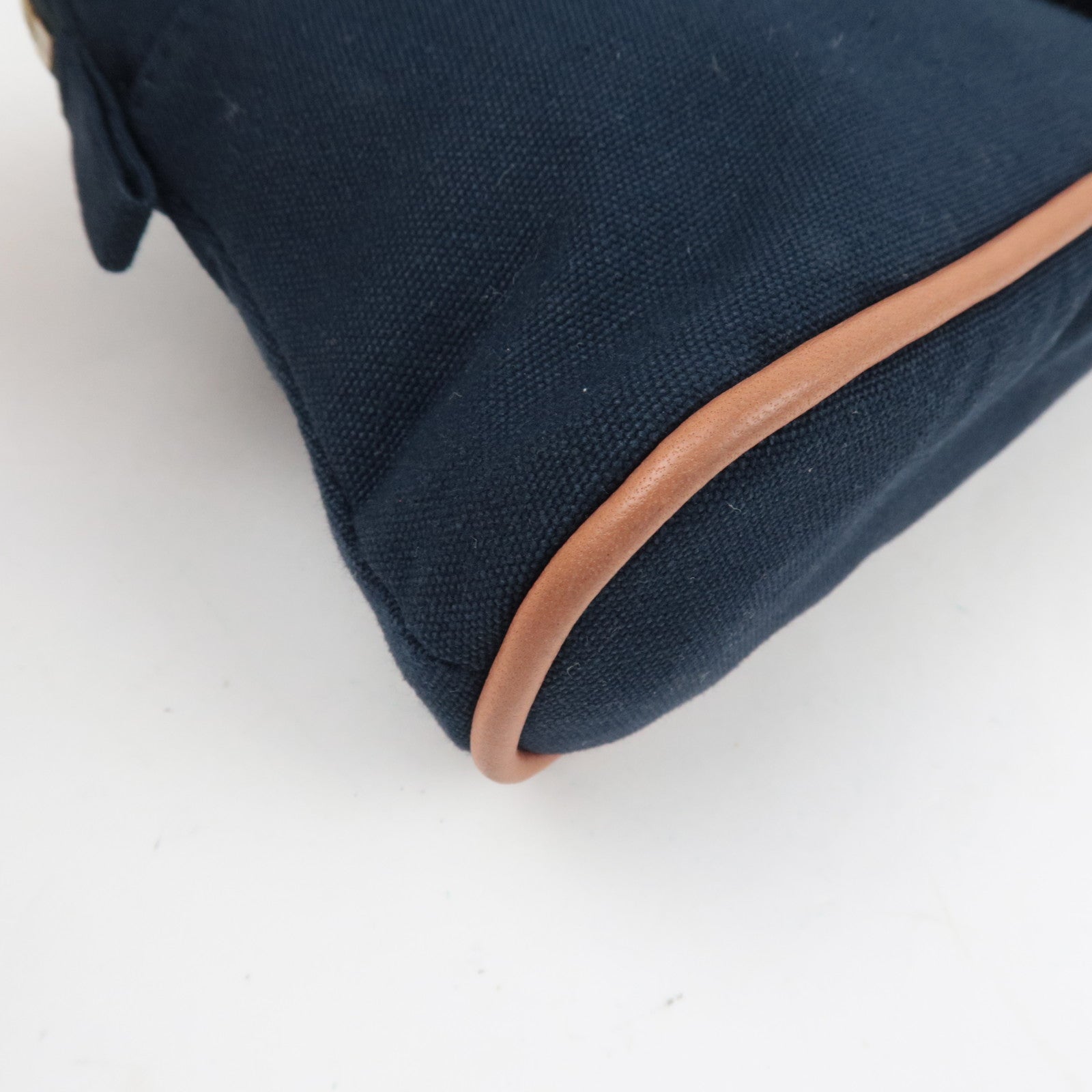 HERMES Bolide Pouch Mini 20 Cosmetic Pouch Canvas Leather Navy