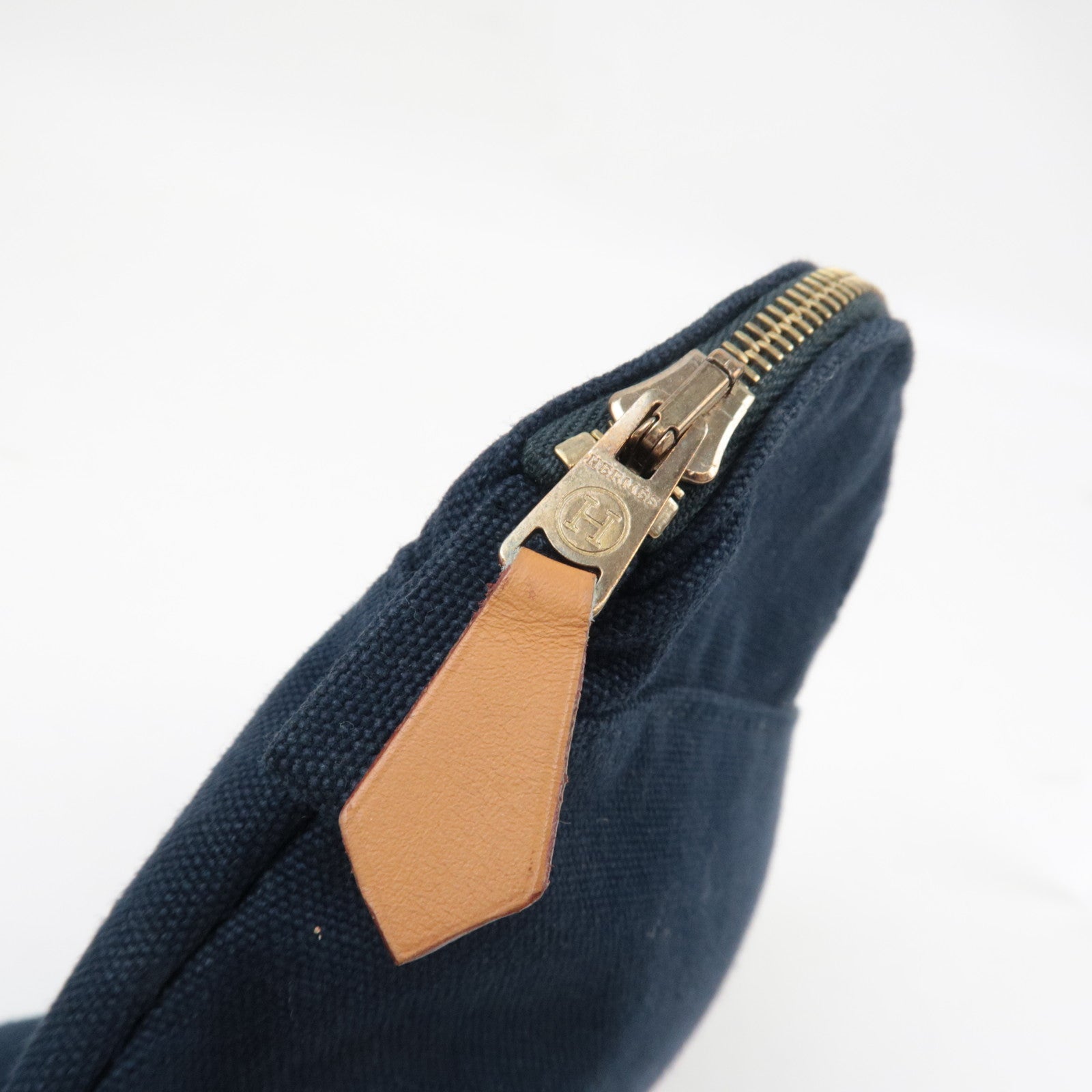 HERMES Bolide Pouch Mini 20 Cosmetic Pouch Canvas Leather Navy